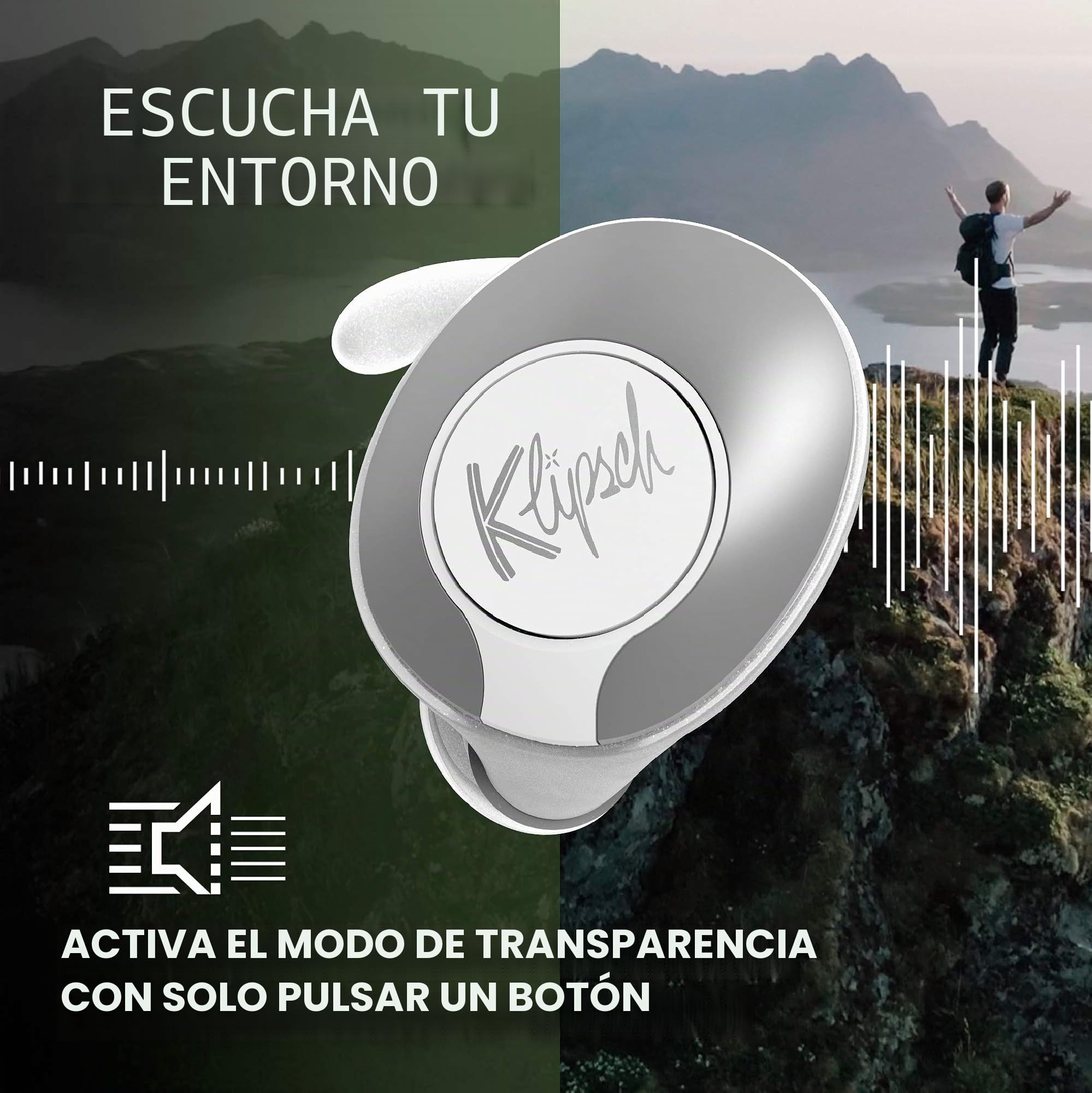 Klipsch T5 II True Wireless Sport Gris - Auriculares inalámbricos para Deporte Bluetooth 5.0, Control Táctil, InEar, Control de Llamadas, Resisteme a Humedad y Sudor, Gris