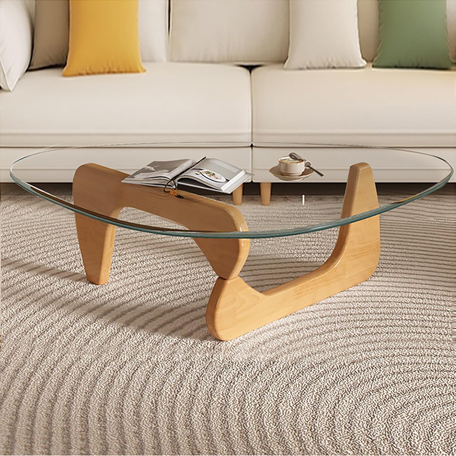 Mid Century Modern Glass Coffee Table, Small Coffee Table for Living Room, Elegant and Functional Coffee Tables, Suitable for Bedroom Living Room Reception Office Tables?Wood/Transparent?Small? Wood/Transparent Small 32.2 * 22.4 * 16in