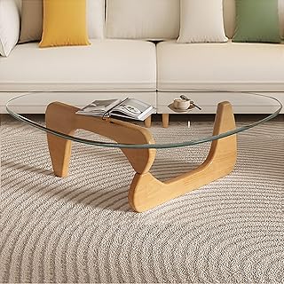 Modern Glass Coffee Table, Mid Century Small Coffee Table, Coffee Table for Living Room,Suitable for Bedroom Living Room Reception Office Tables (Wood/Transparent, Small)