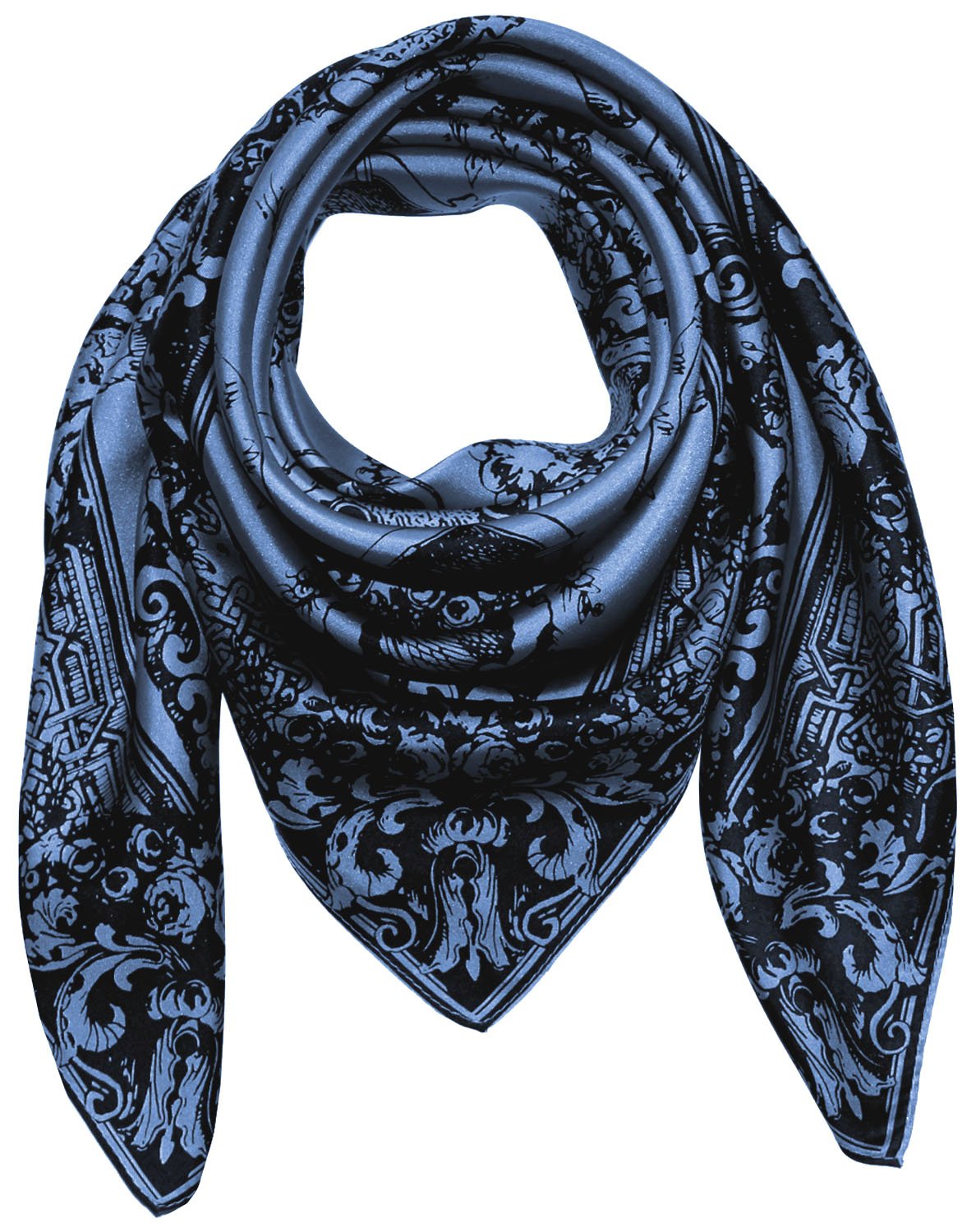 LORENZO CANA -Foulard pour la femme – écharpe de 100% soie pour le printemps et l´été, carré avec les mesures de 90 x 90 cm – une sensation de luxe en bleu noir