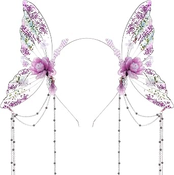 MOSTORY Fairy Butterfly Wings Headband - Flower Fairy Wings Headband with Tassel for Women Renaissance Renfaire Cosplay