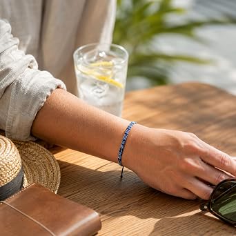 Made by Nami Boho Surfer Bracelet for Men and Women - Handmade Beach Festival Accessories - Ethnic Hippie Style - 100% Waterproof & Adjustable - Friendship Bracelets Girls (Blue-White-H)