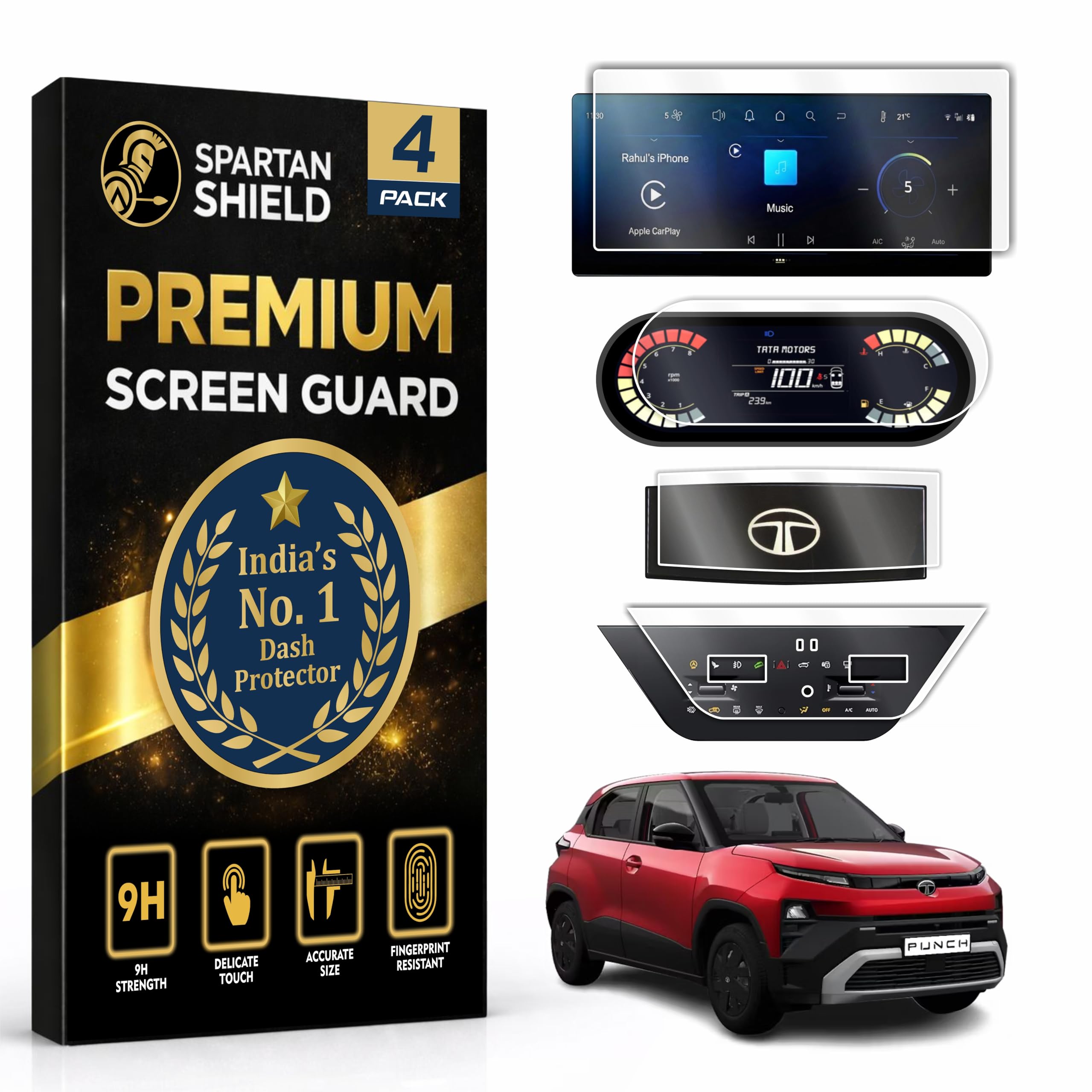 [4 PACK SCREEN GUARD For TATA PUNCH 2026 || ACCOMPLISHED || 10.25-INCH [THIN BEZEL] INFOTAINMENT TOUCHSCREEN + 4-INCH INSTRUMENT CLUSTER + STEERING + AC PANEL [Not Tempered Glass]-image-42