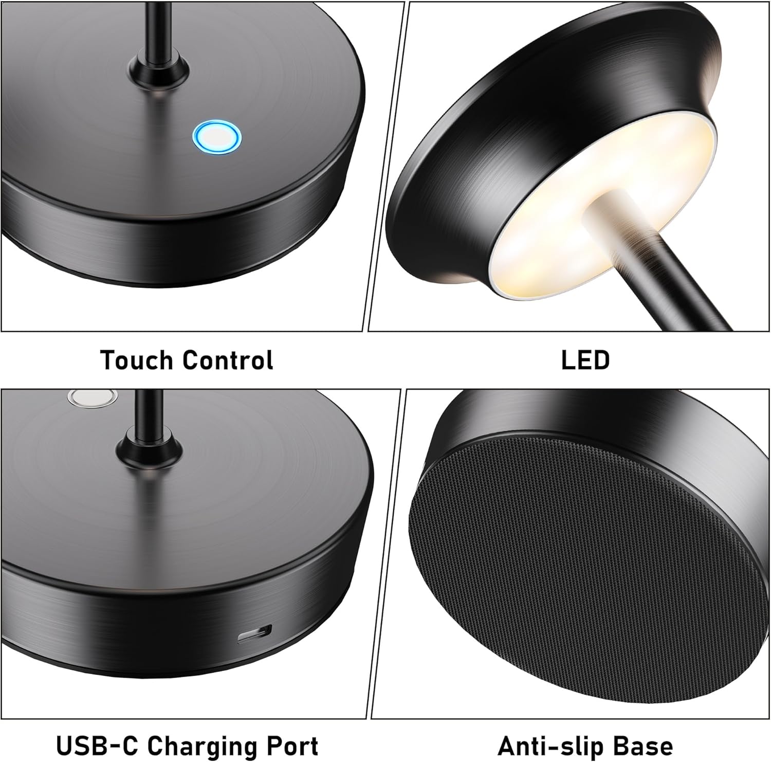 YHT Cordless LED Table Lamp, Outdoor Portable LED Table Lamp,Dimming 6000mAh Battery Waterproof Table Light for Restaurant, Patio, Dinner, Bedroom (Black)