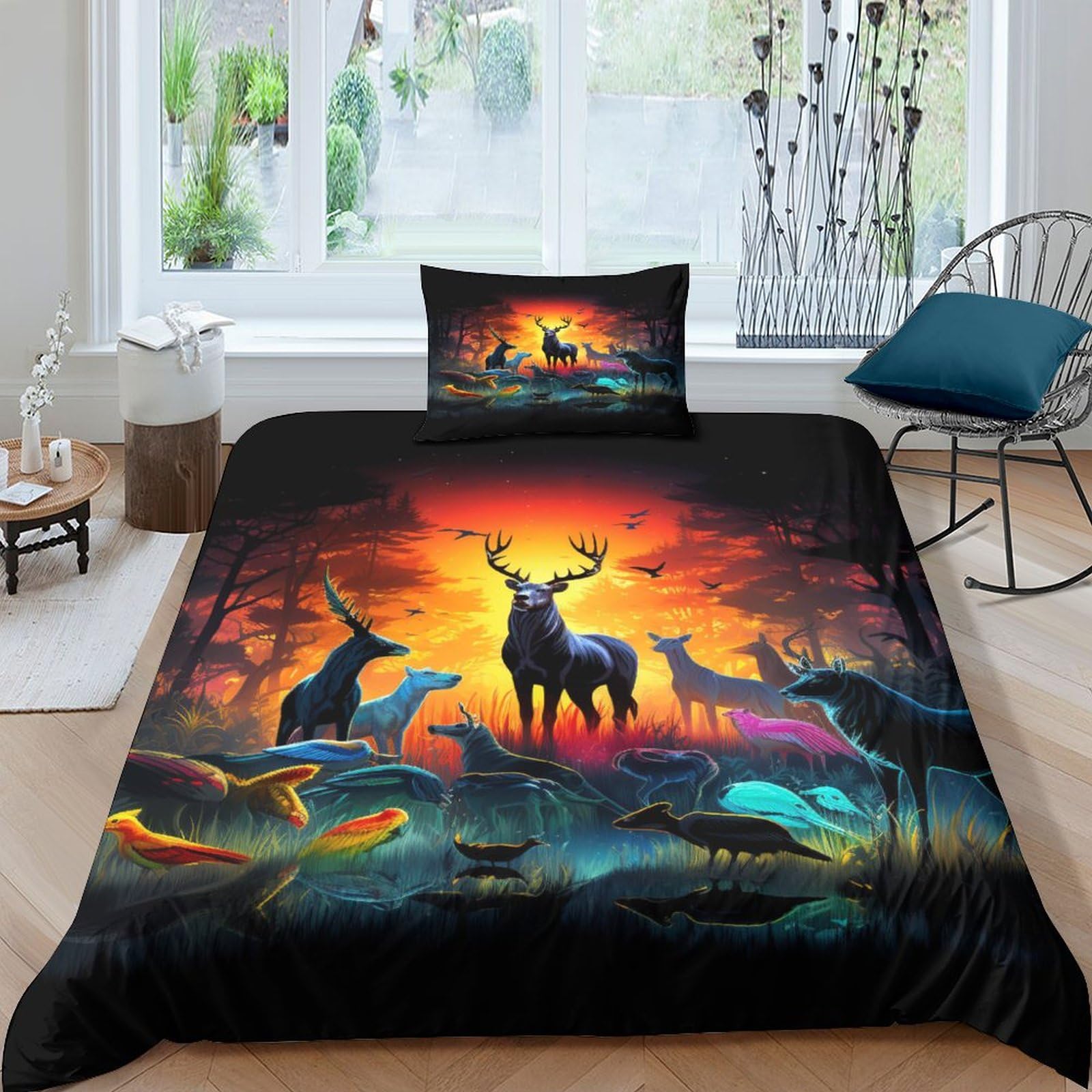 Parure de lit élan 3D en microfibre avec housse de couette enfant et taie d'oreiller