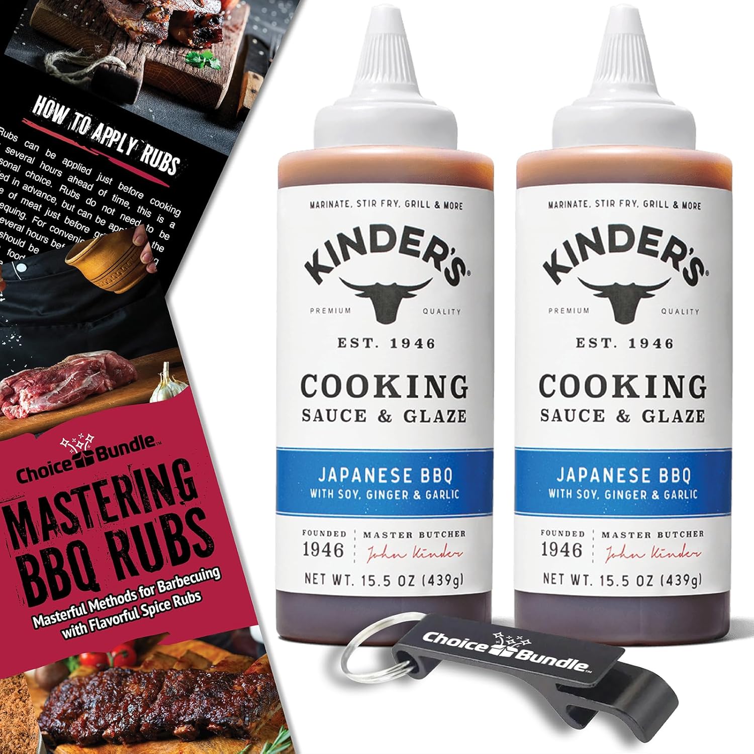 Kinder’s Japanese BBQ Cooking Sauce & Glaze 2 Pk (31 oz) – with Soy, Ginger & Garlic to Marinate, Stir-Fry Grill + Barbecue Guide & Bottle Opener (4 Items)!