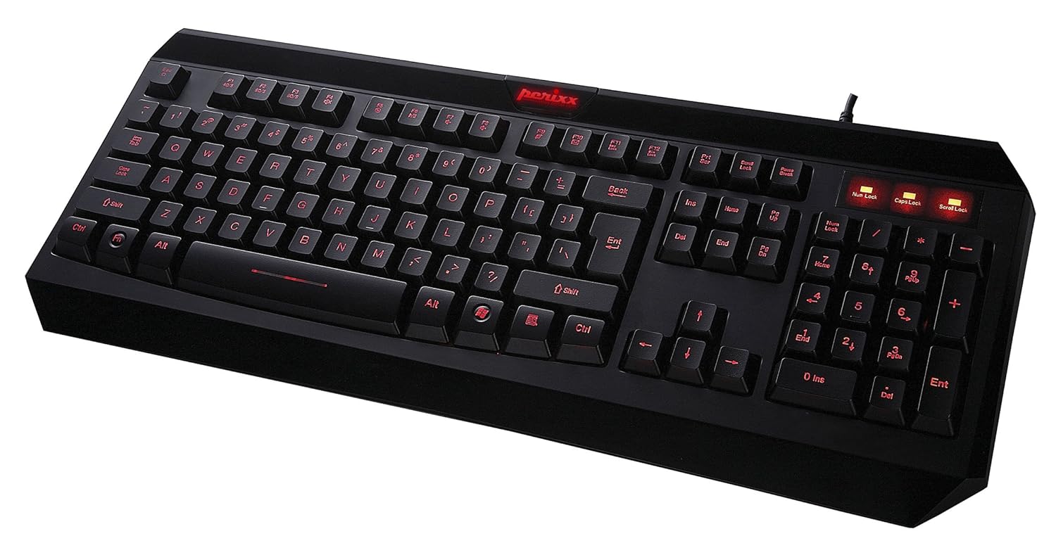 Perixx PX-1000 Backlit Gaming Keyboard with red backlighting