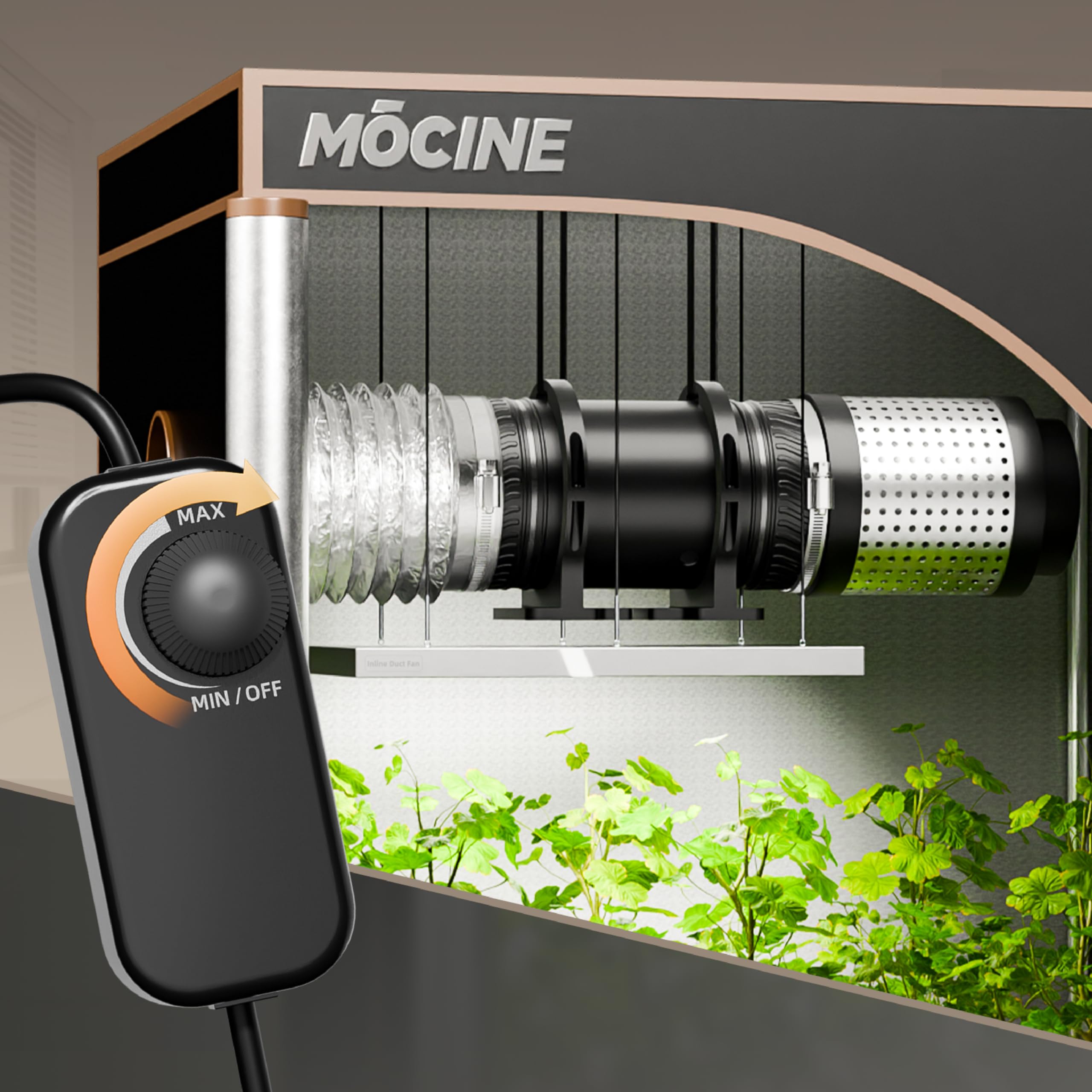 MOCINE Ventilador de conducto 100 mm regulable, 310 m³/h | Extractor en línea Con base de montaje y correa de fijación, ventilador silencioso para baño, sótano, ático, cultivo indoor