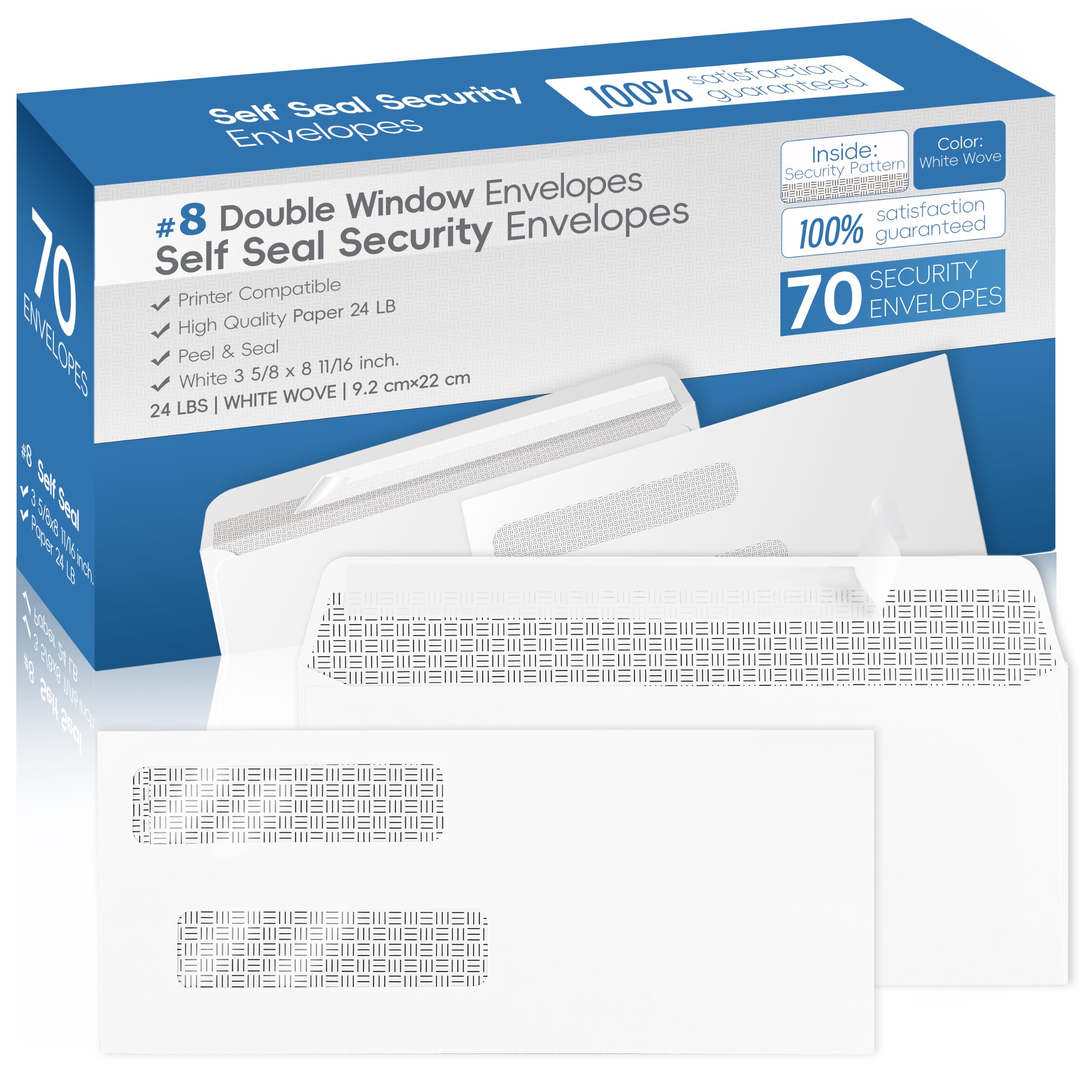 Photo 1 of #8 Double Window Security Check Envelopes,Double Window Self Seal Security Envelopes,No.8 Double Window Bussiness Envelopes,70 Pack,Size 3 5/8 x 8 11/16 Inches,Designed for Checks(NOT for INVOICES)