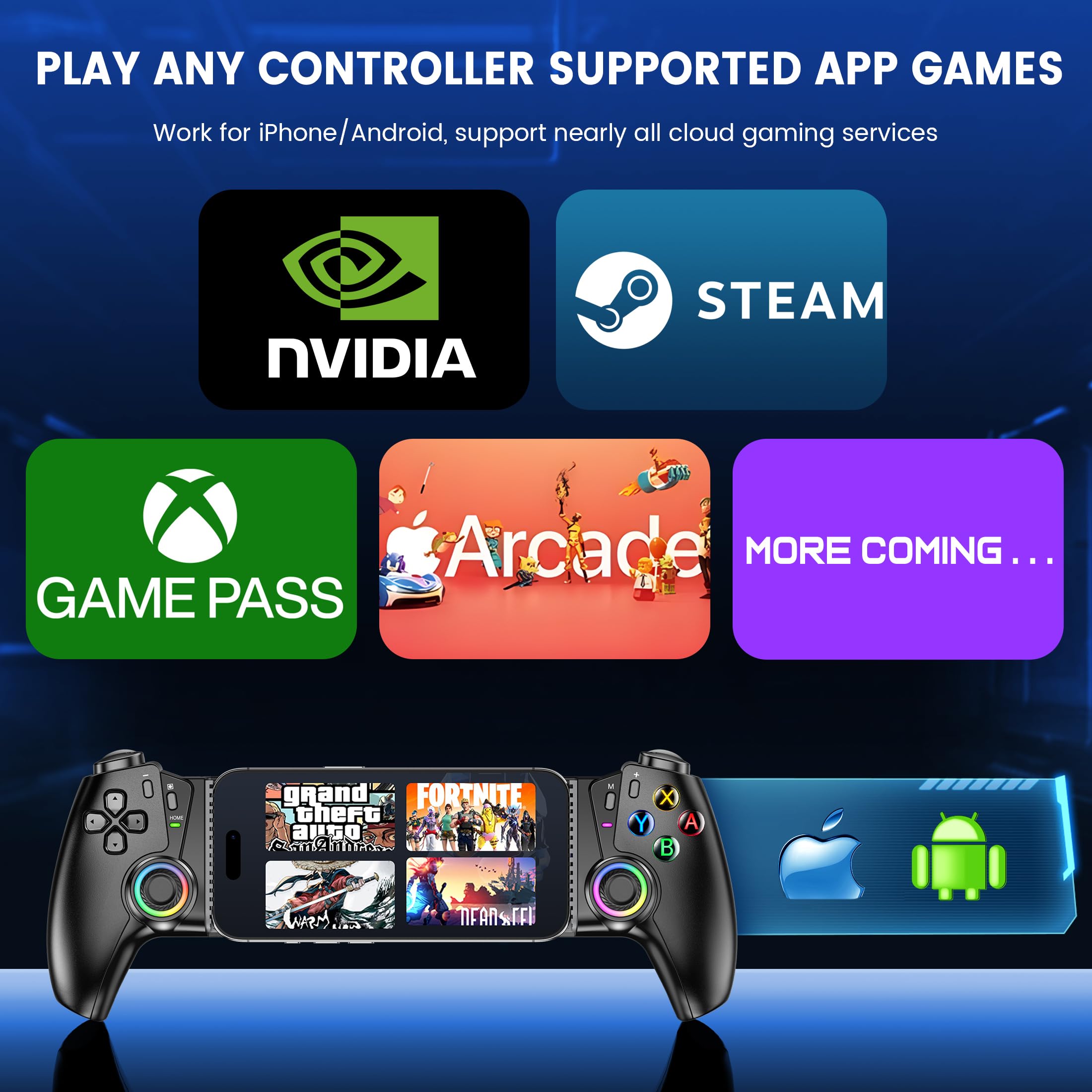 Switch Controller, Bluetooth Cellulare Controller per Switch 2/Switch/Switch OLED con Effetto Hall, Joysticks/Hall Trigger, Controller Switch Compatibile con IOS/Android/Xbox Cloud/Steam Link/Geforce