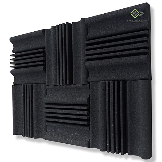 YGM Acoustic Foams Wave Diffuser Premium Studio Absorption Foam Wall Panel - PACK of 18, Charcoal Black, 12 X 12 X 2 Broadband Sound Absorber - Periodic Groove Structure