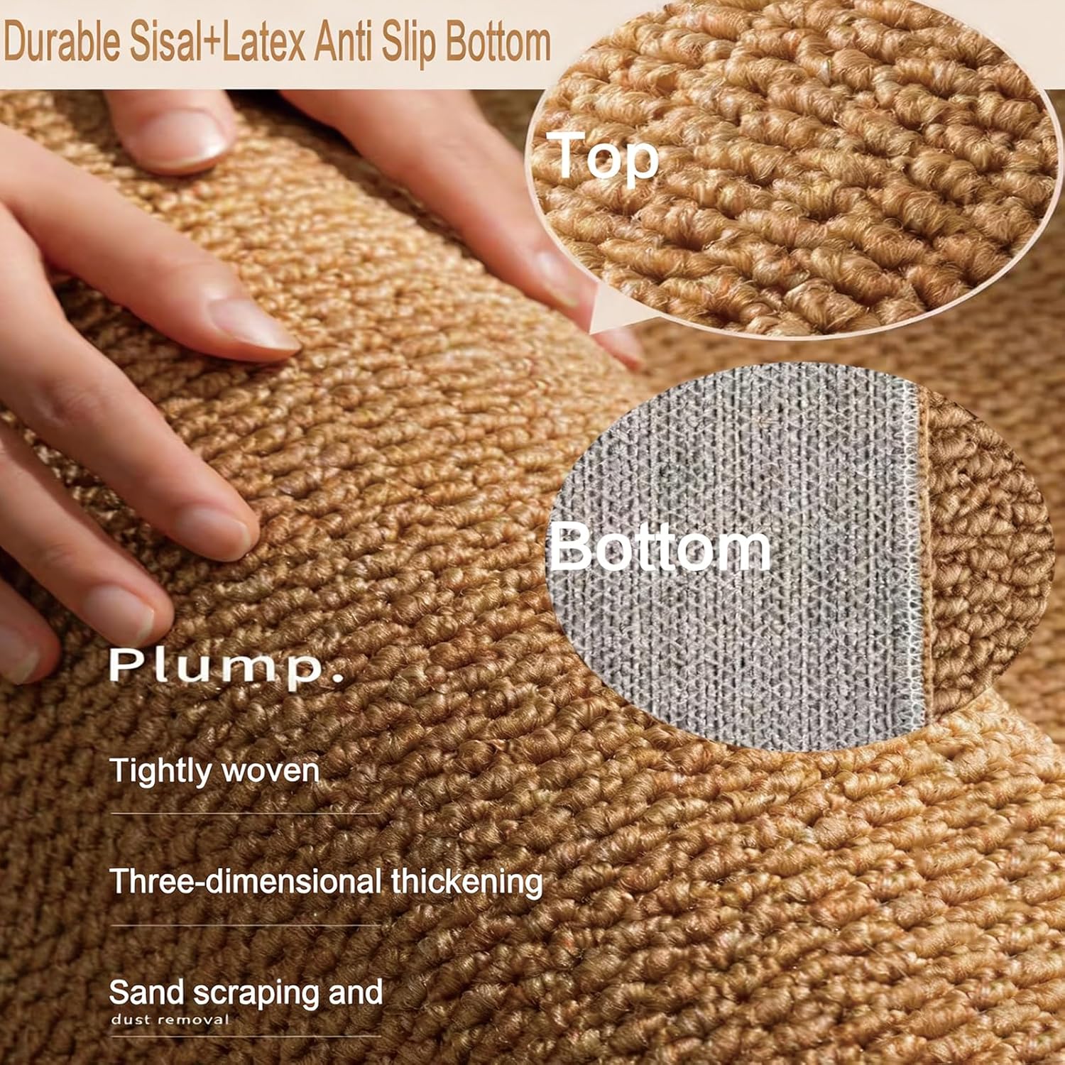 YOFANG 36x24 Inch Cat Scratcher Pad & Chew Proof Anti-Tear Dog Crate Mat, Waterproof Non-Slip Furniture Protector,Machine Washable Sisal Pet Bed Pad for Large Medium Pets Indoor Outdoor,Brown