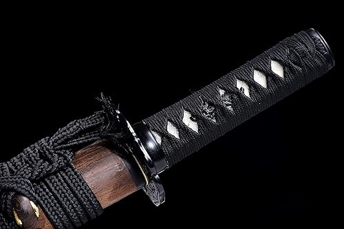 Miniatura 2 de Tanto Sword - Espada corta hecha a mano de arcilla katana templada de acero T10 real Hamon espada samurái de espiga completa afilada