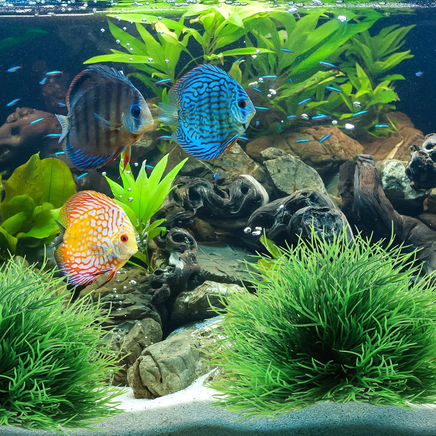 2 Pcs Aquarium Plants Decorations Fish Tank Decorations Artificial Fish Tank Plants Plastic Fishes Tanks Accessories Small Large Aquarium Decoration Plastic Artificial Plant(Light Green) image 5