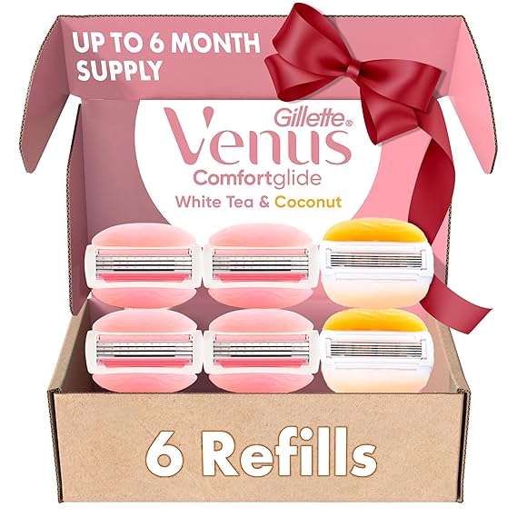 Gillette Venus ComfortGlide White Tea 4 count, with Gillette Venus ComfortGlide plus Olay 2 count, Women's Razor Blade Refills, Holiday Gifts for Women