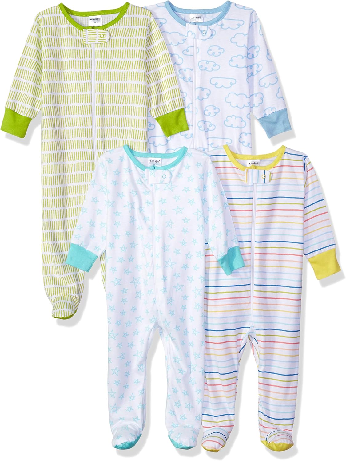 Onesies Brand unisex-baby 4-pack Sleep 'N Play Footies Multi Pack 3-6 Months Clouds