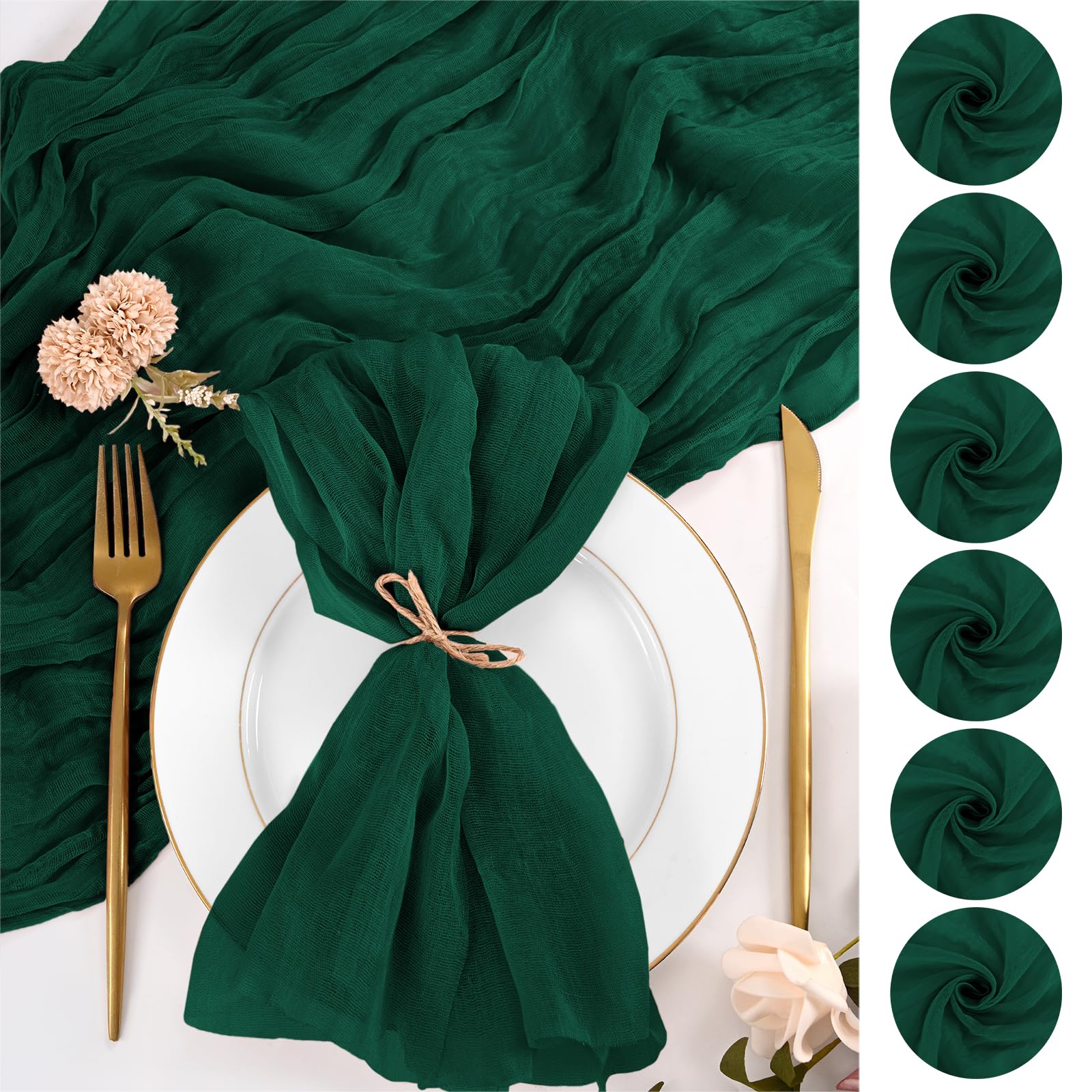 24 Pcs Emerald Green Cheesecloth Napkins 50x50 CM Cloth Napkins Bulk Rustic Boho Gauze Dinner Napkin Cloth Washable Table Napkin for Wedding Party Bridal Baby Shower Table Decor