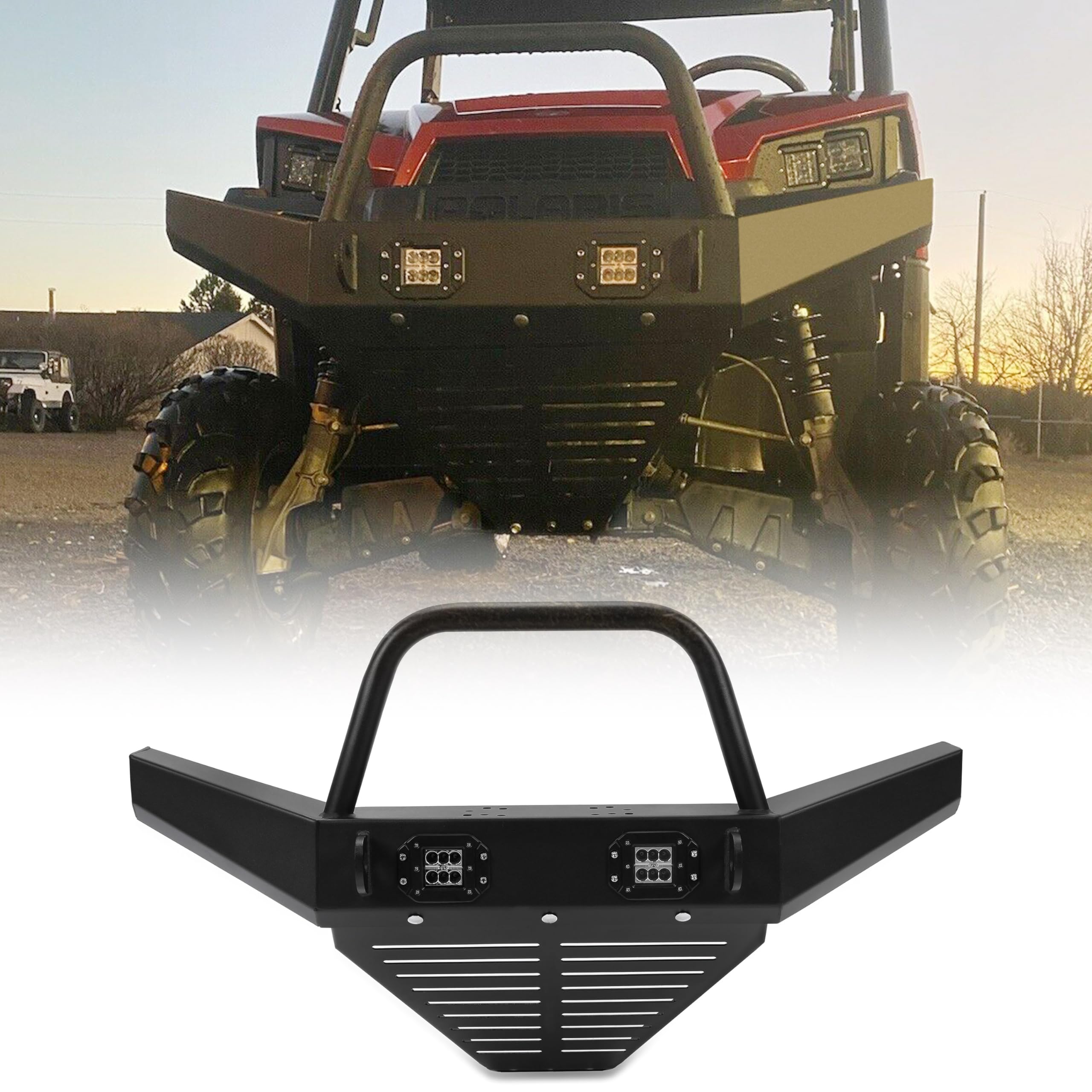 Photo 1 of ***STOCK PHOTO FOR REFERENCE ONLY***ECOTRIC Front Bumper Compatible with 1987-2006 Jeep Wrangler TJ YJ with Winch Plate D-Ring and 2 LED Lights Black Rock Crawler Heavy Duty