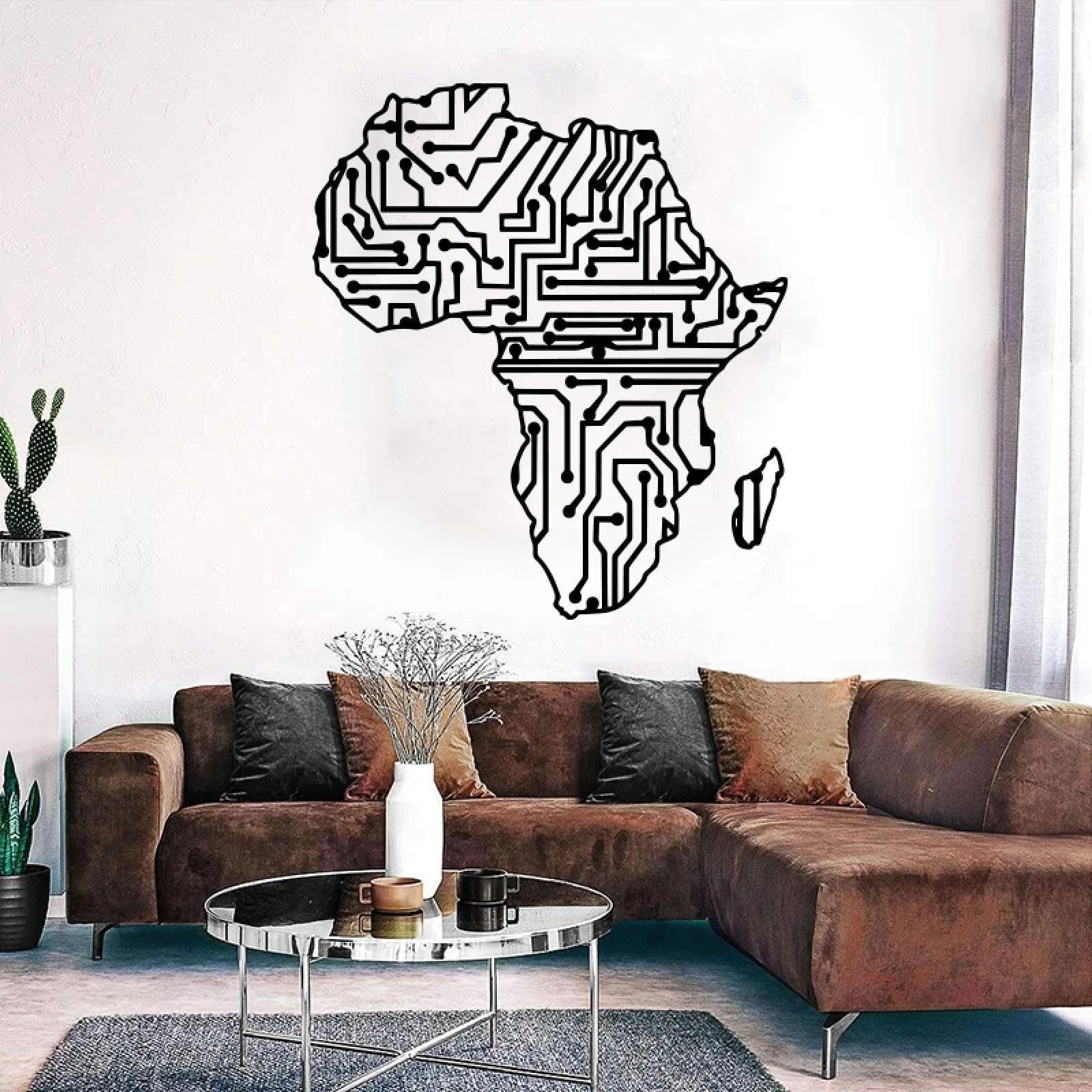 Youousi Black World Map, Africa, Geek Science Wall Sticker, Geometric Circuit, Africa Map, Living Room, Bedroom, Game Room Wall Sticker, Art Decal.