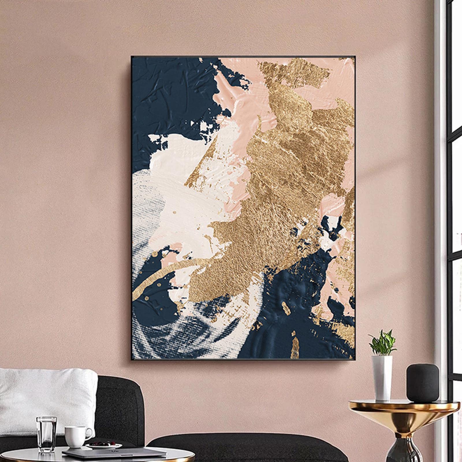 Stampa su tela Roseto - transizioni astratte di rosa e oro - Colorati