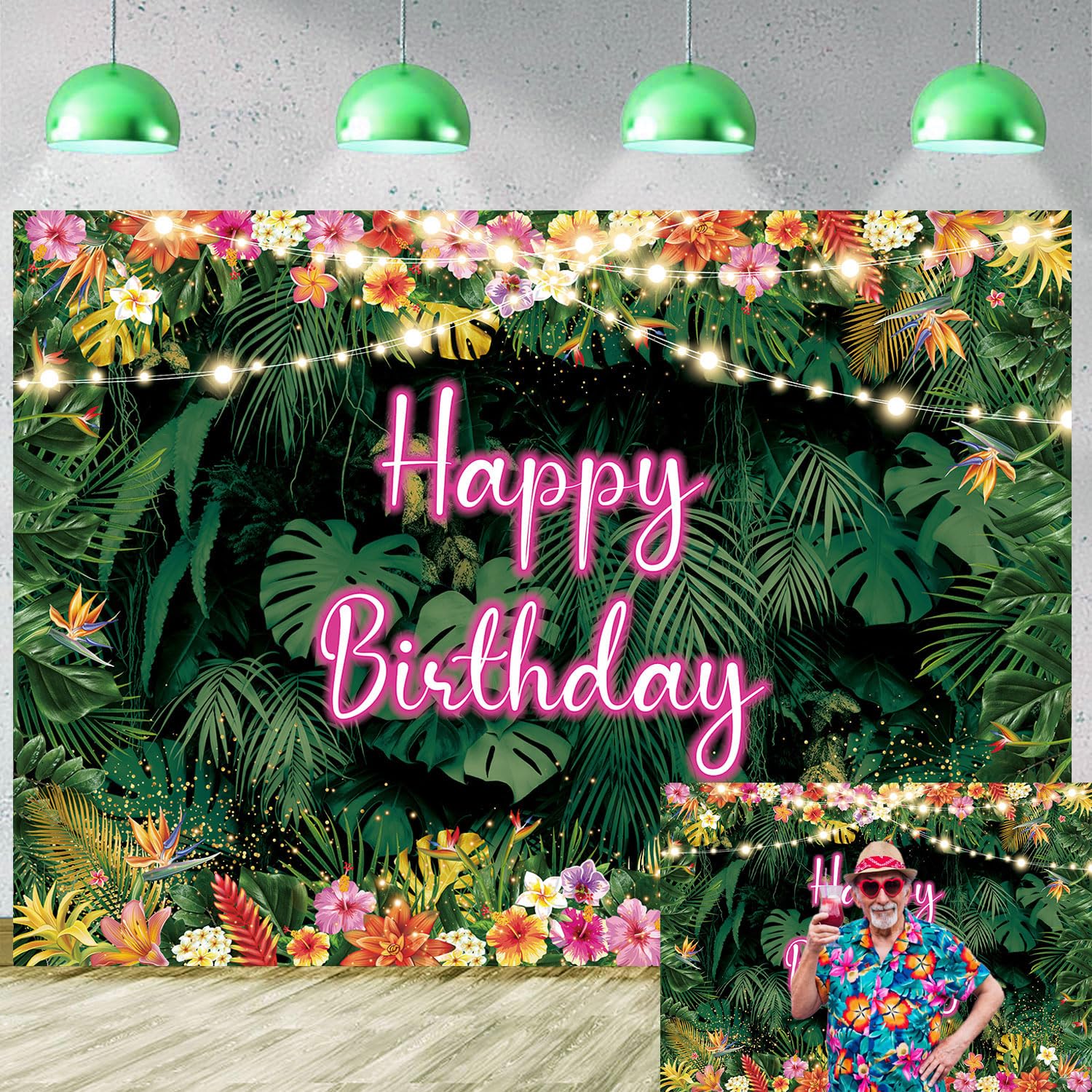 Generic Tropical Birthday Backdrop Hawaiian Palm Leaves Birthday Party Background Aloha Theme Happy Birthday Party Decorations Luau Birthday Banner