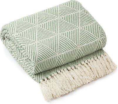Emma Barclay Throw Blanket For Sofas Bed Extra Large Recycled Cotton Throws For Settees In Pistachio Green Throw Scandi Woven Blankets - Zahra Collection 70" x 100" 178cm x 254cm Pistachio Green