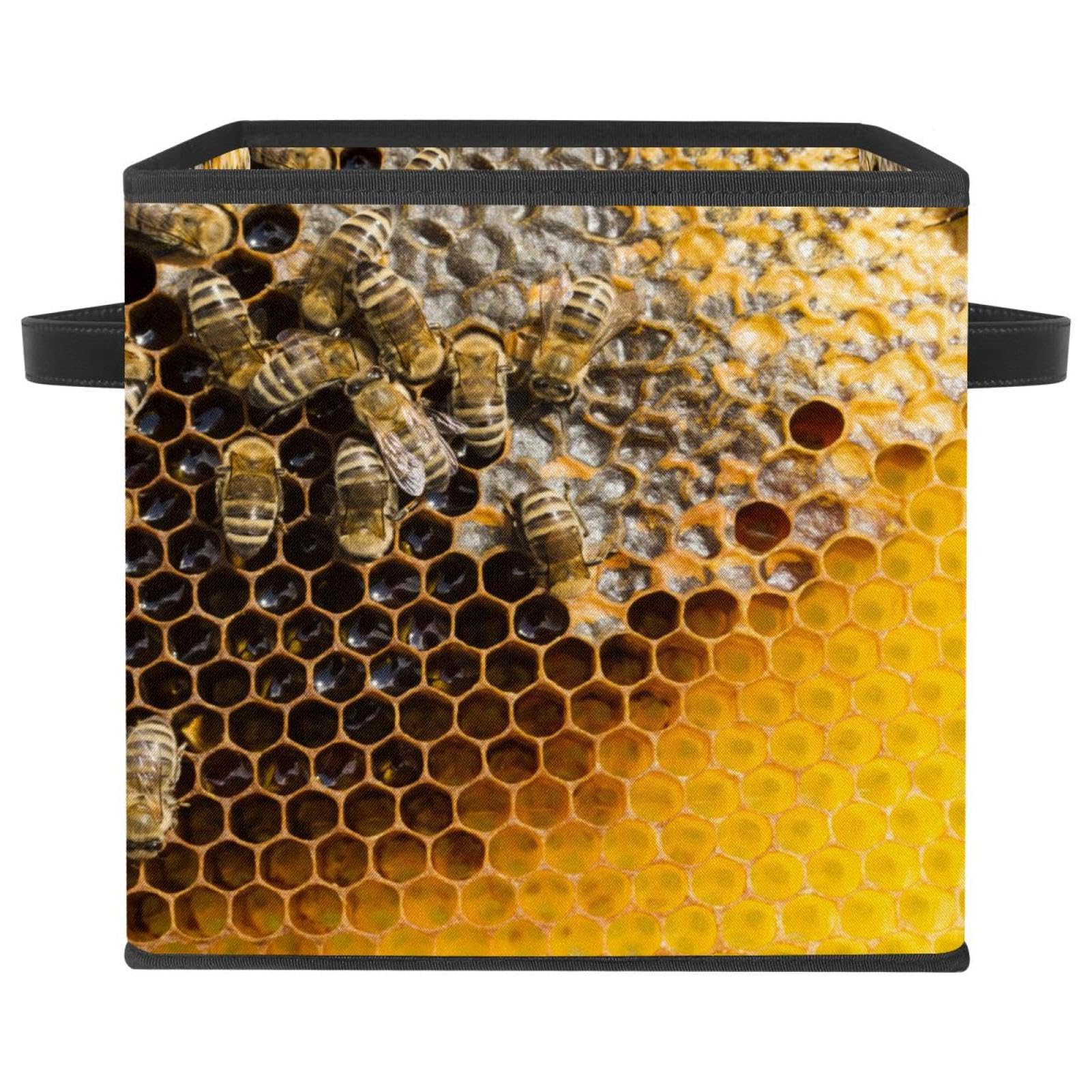 Boîte de rangement cube en tissu motif abeille pour jouets vêtements et placard