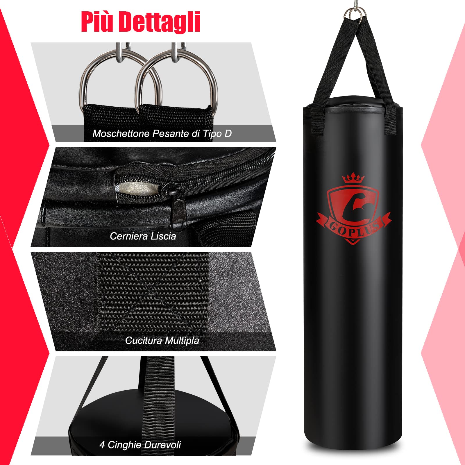 COSTWAY Sacco da Boxe per Adulti 29 kg | Sacco da Boxe Appeso con Guanti, Gancio e Fasce per Mani, Ideale per Muay Thai, Karate e Taekwondo