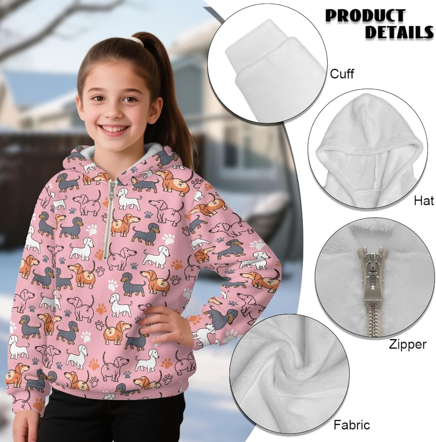 Hawapod Cute Hoodies For Teen Girls Oversized Pullover Sweatshirts Half Zip Long Sleeves Hoodie With Pockets Size 4-15