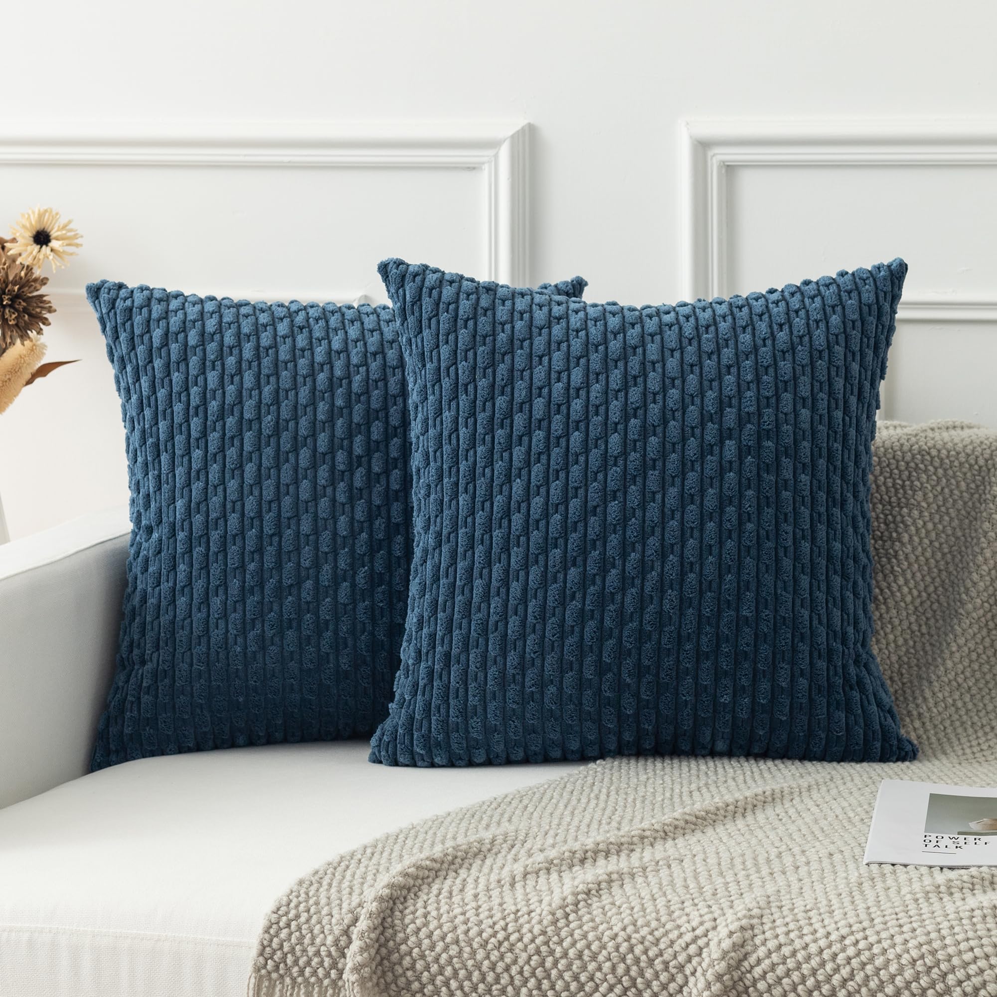 Kevin Textile Boho Cushion Covers 45 x 45 cm Set of 2 Soft Striped Corduroy Decorative Square Cushions Covers 18x18 Inch Pillowcases with Invisible Zipper for Chair Couch Sofa Bedroom, Dusty Blue โ image 1