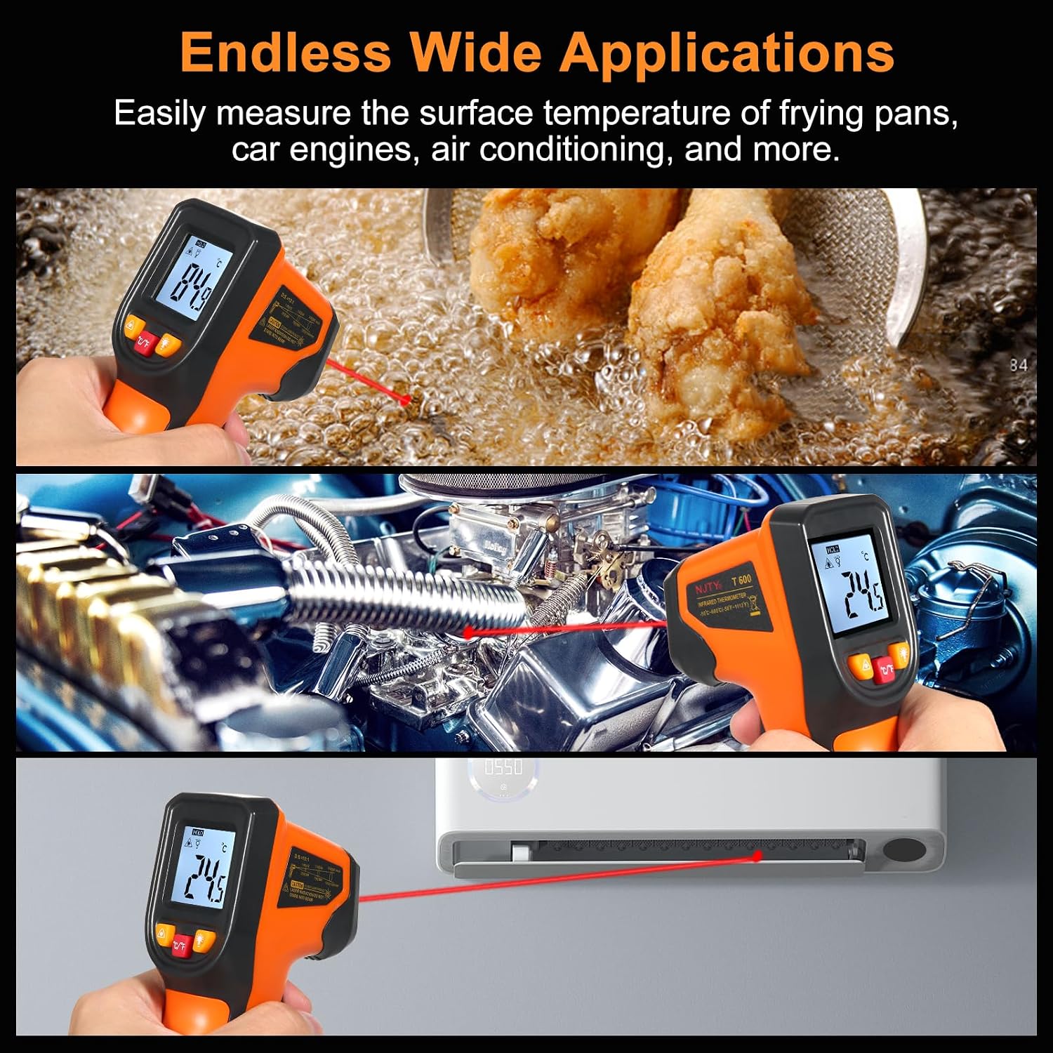 Thermometer Infrared Thermometer Non-Contact Digital Gun -50°C~600°C (-58°F~1112°F) IR Thermometer for Industrial, Kitchen Cooking, Automotive, Not for Human Body Temp