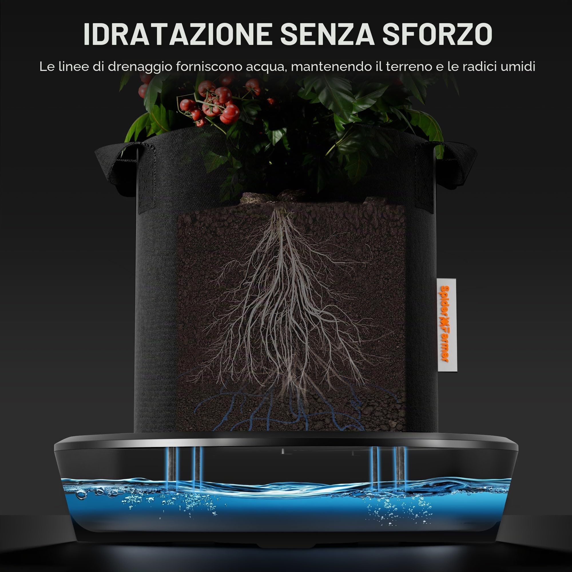 Spider Farmer Set da 3 sistemi di auto-irrigazione a gravità, sistema di irrigazione automatico senza elettricità, con serbatoio da 50L, base in tessuto con irrigazione a spago per tenda di