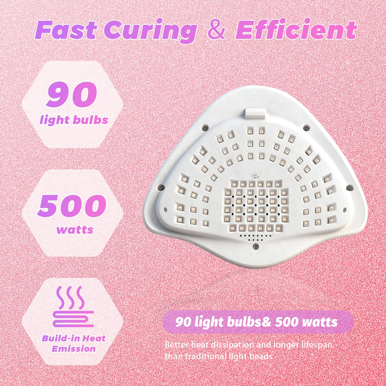 Lampe à ongles UV LED 500 W - 90 perles - Durcissement rapide - 4 minuteries - Capteur automatique - Affichage LCD - Base amovible - Séchoir à ongles pour manucure et pédicure (X29)