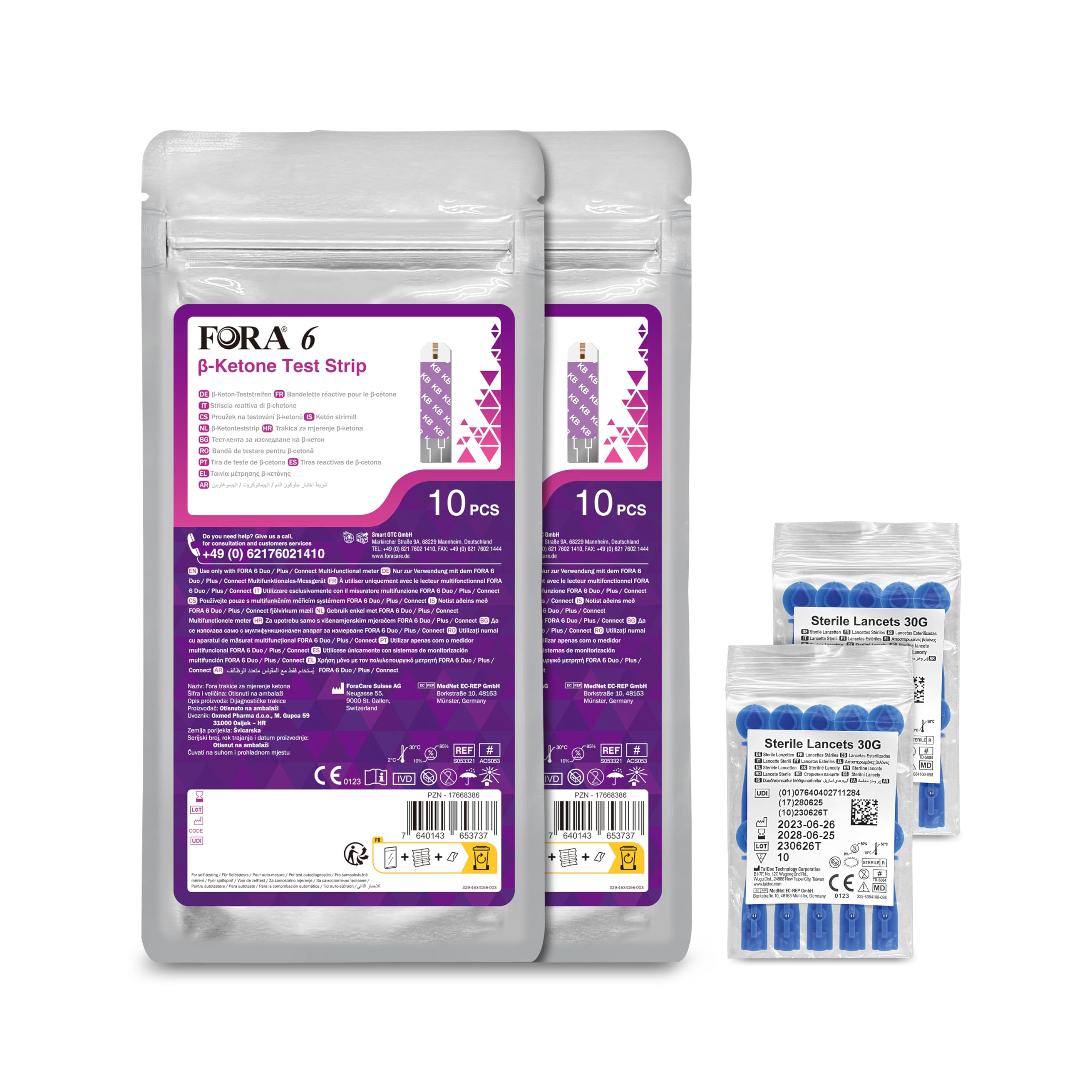 FORA Set 20 Strisce Reattive per β-Chetoni con 20 Lancette