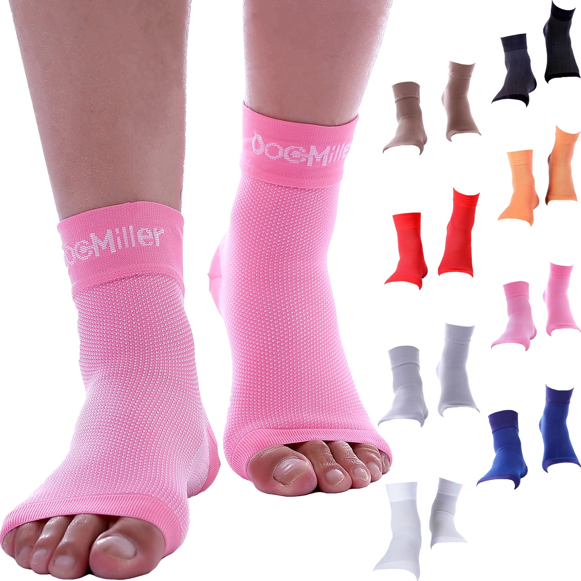 Doc MillerAnkle Compression Sleeve - Heel Brace for Heel Pain - Plantar Fasciitis Foot Wrap for Ankle Support and Neuropathy Relief - 1 Pair Pink Plantar Fasciitis Wrap - Small Size