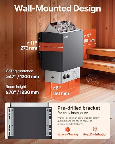 Miniatura 4 de VEVOR Calentador de sauna, estufa eléctrica de sauna de 220 V, calentador de sauna de baño de vapor, temporizador de 3 horas y temperatura ajustable