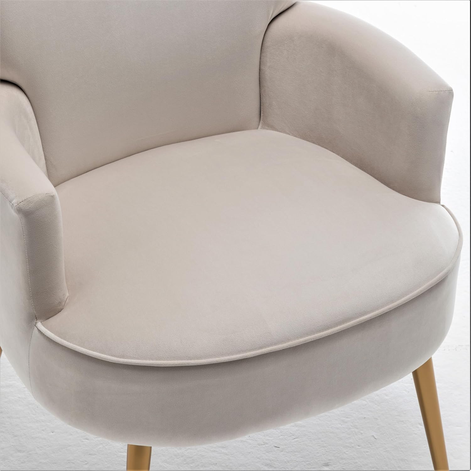 Container Furniture Direct Trendy Velvet Accent Chair with Gold Metal Legs, Upholstered Armchair for Small to Mid-Size Spaces, Modern Living Room, Bedroom, Vanity Desk and Entryway, Ivory
