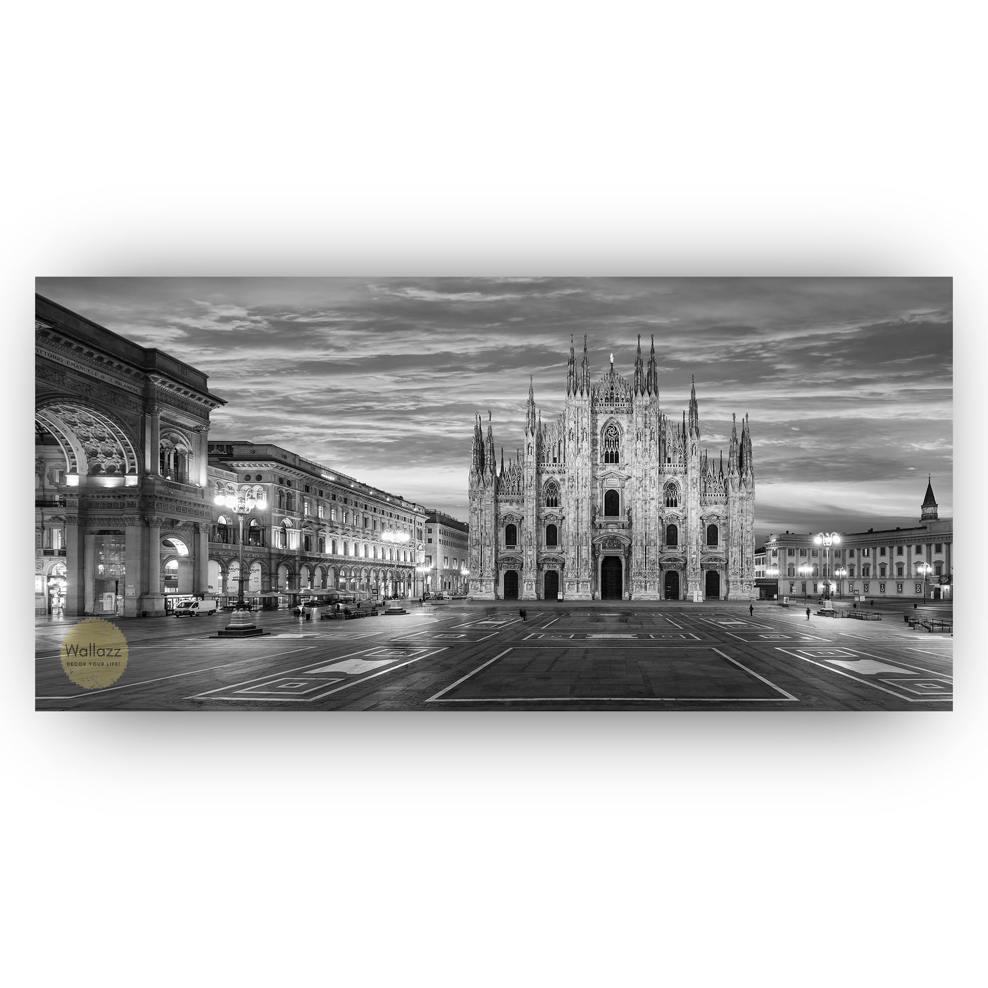 Wallazz Quadro su Tela Milano - Quadri Moderni Soggiorno - Tram, Duomo, Galleria, Navigli, Castello, Arco, Scala - Stampa su Tela - Quadro Moderno Soggiorno - 60x120cm