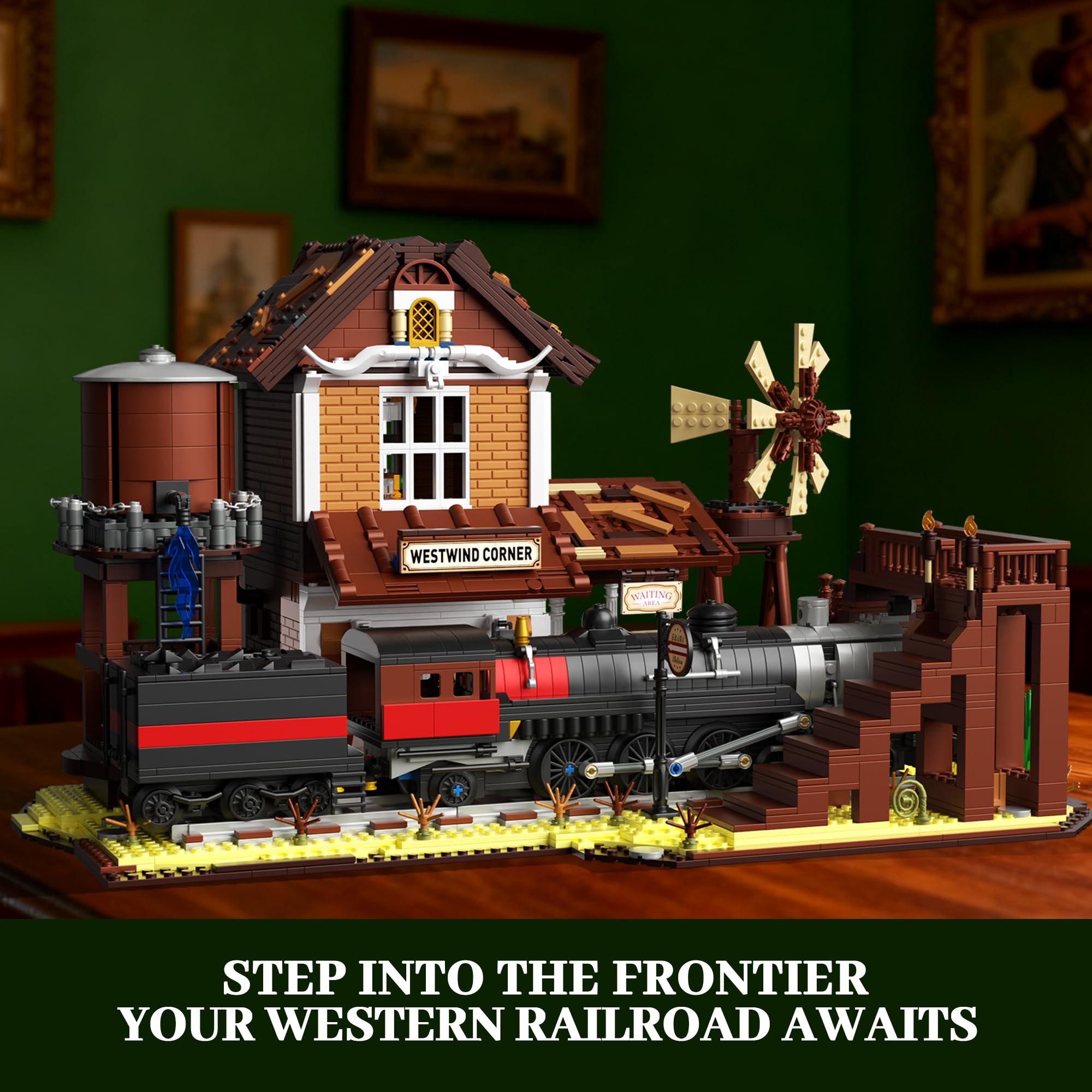 Mavo brix Set di Costruzione Stazione Ferroviaria Western per Adulti, 3885 Pezzi Modello di Treno a Vapore del Far West con Stazione, Set da Collezione Decorativo per Adulti e Ragazzi 14+