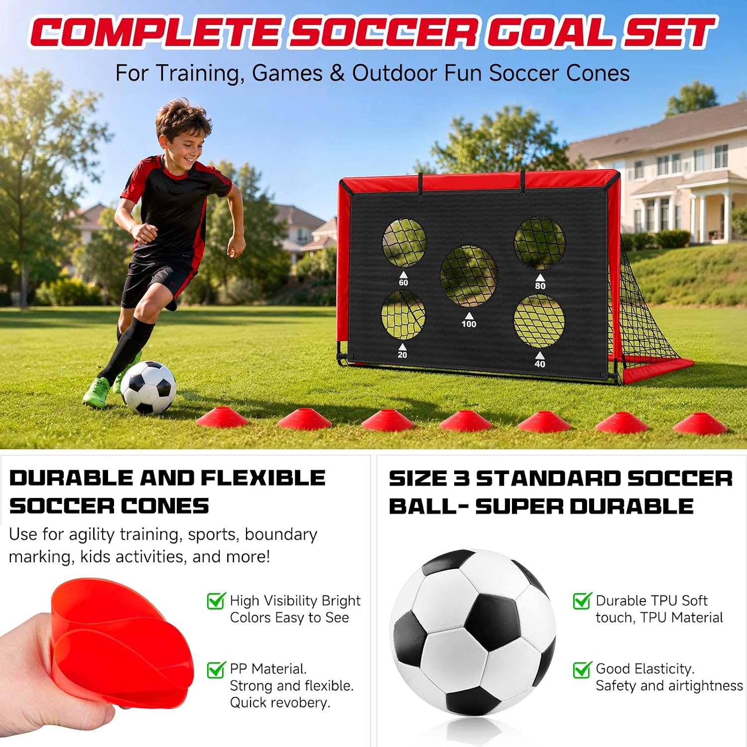 Soccer Goals 2 Pack, 4x3 & 6x4 FT Portable Kids Soccer Goals for Backyard image 5