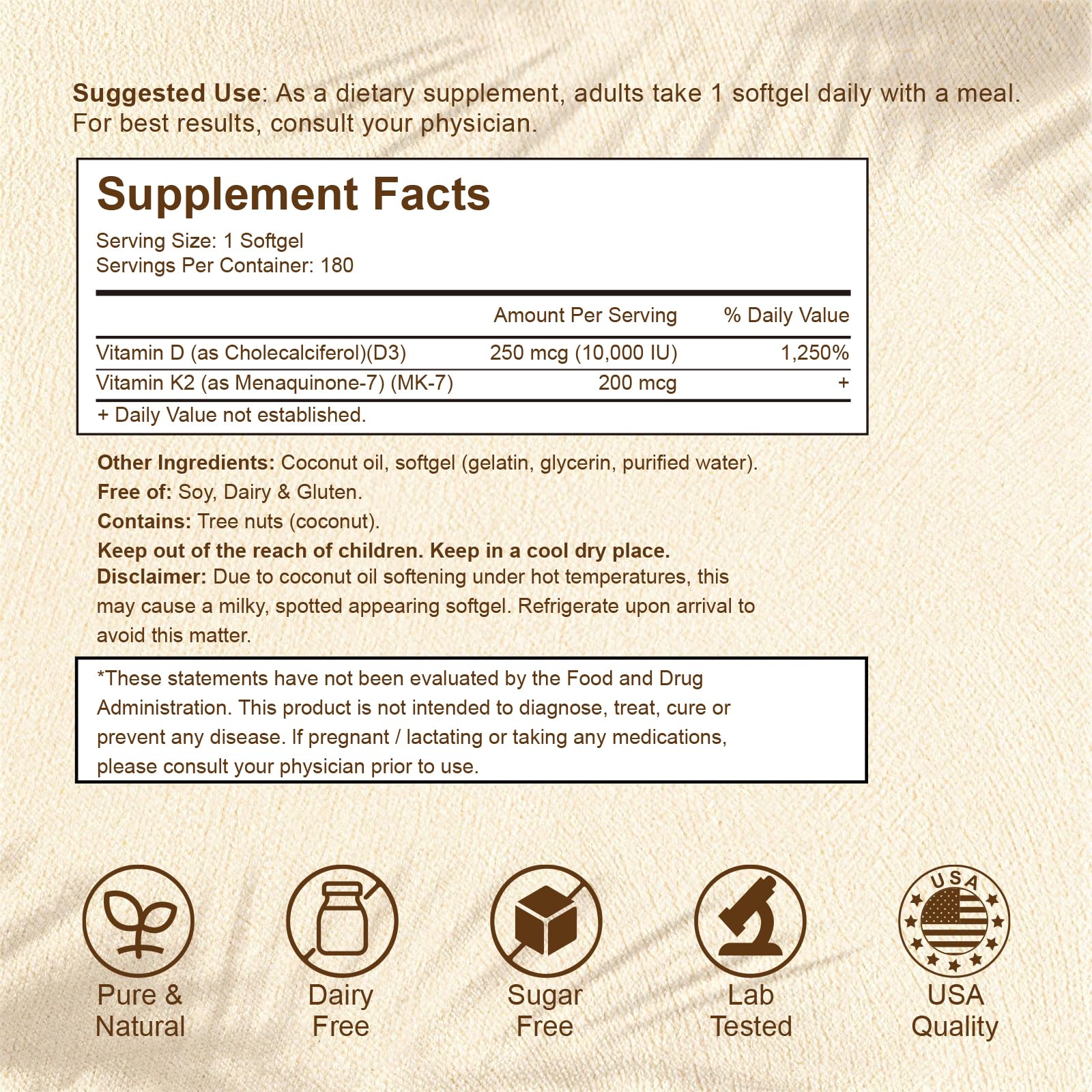 2-in-1 Vitamin D3 K2 Supplement Softgel, Vitamin D3 10000 IU and Vitamin K2 200 mcg, K2 MK7 with D3 Vitamin Supplement Support Immune, Heart, Teeth Health — Amazon image 2