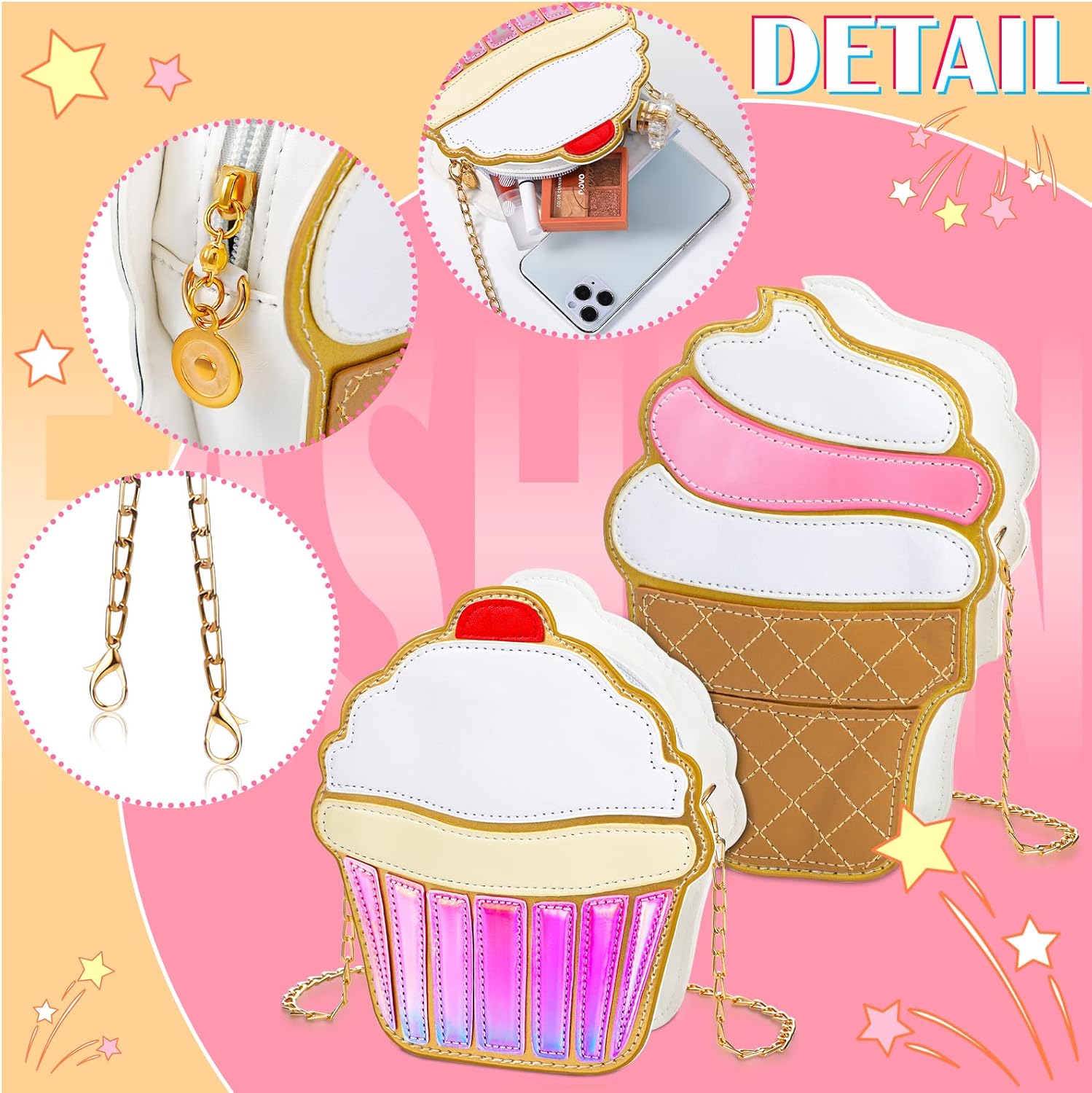 2 Pieces Cake and Ice Cream Crossbody Handbag - PU Shoulder Bag, Small Purse, Cell Phone Bag for Girls & Women - Image 7