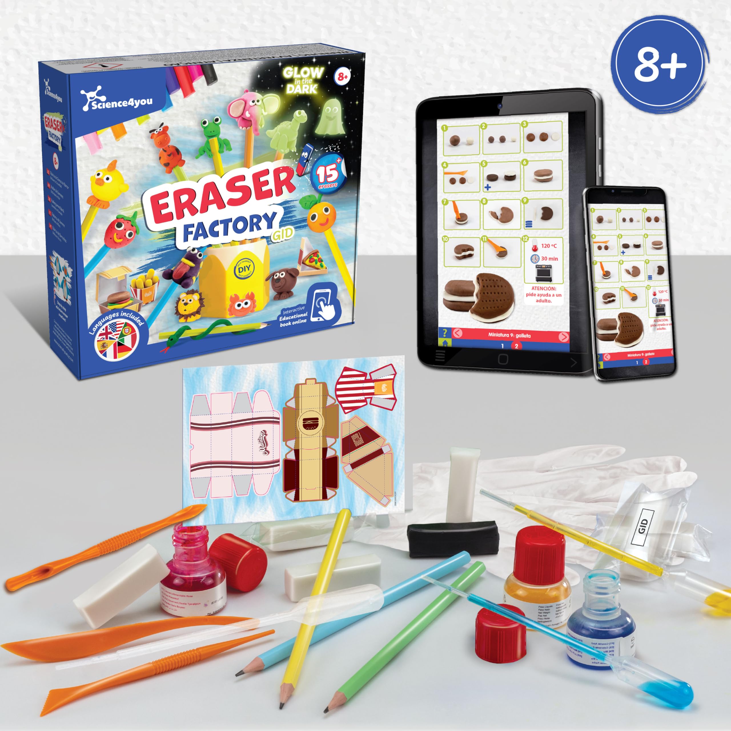 Science4you Crea tus Gomas Kit STEM Juguetes Niños 6+ – Figuras Animales, Gomas que Brillan, Set Manualidades, Material Escolar, Regalo Cumpleaños Niños Niñas 5 6 7+
