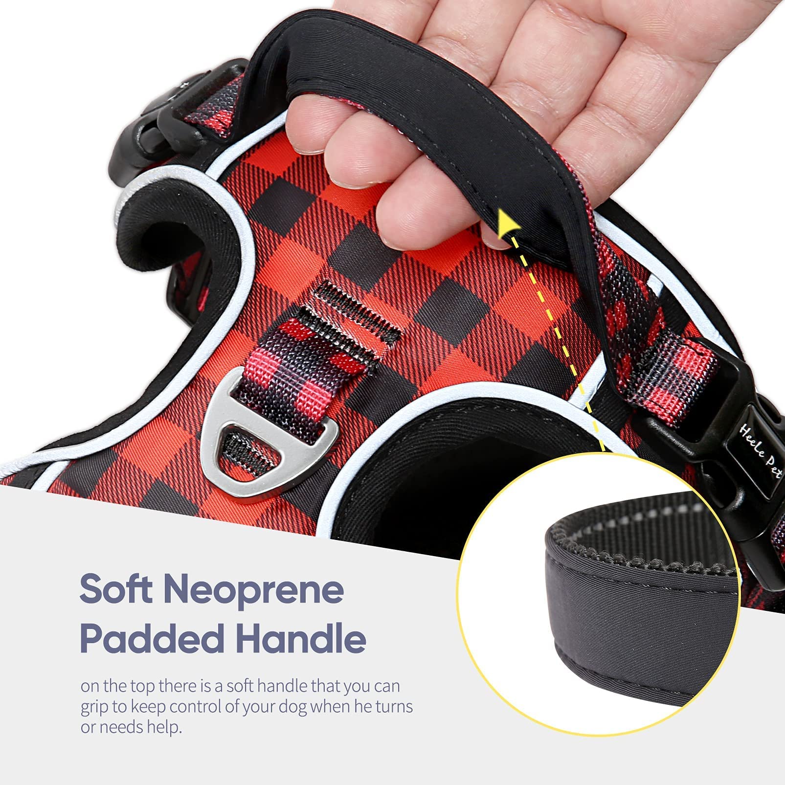HEELE Dog Harness Medium No Pull Dog Vest Harness with Soft Handle Reflective Pet Harness for Outdoor Training Walking, Black, M — view 304