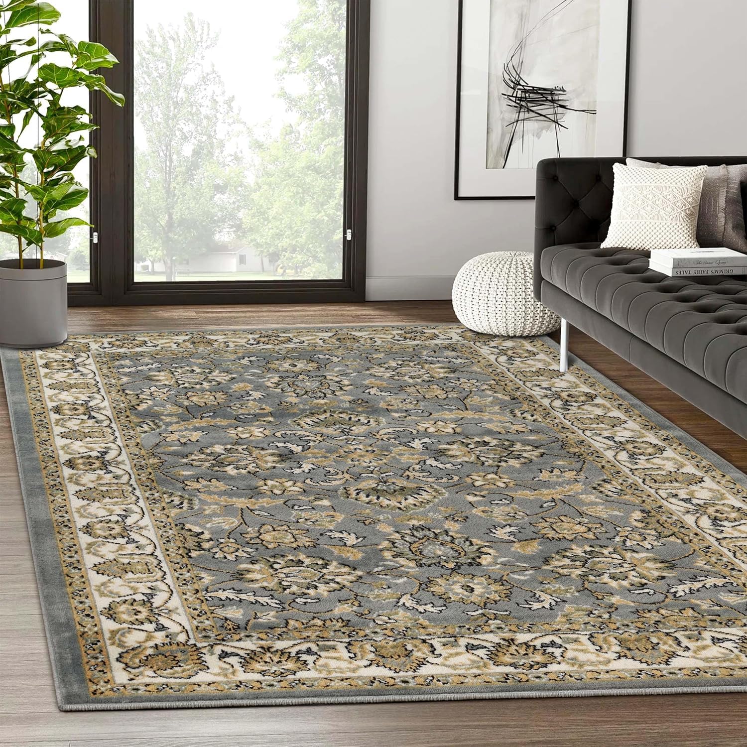 Superior Indoor Area Rug, Jute Backing, Plush Floral Rugs for Family, Kitchen Floors, Office Floor Cover, Traditional Oriental Rugs, Lille Collection,