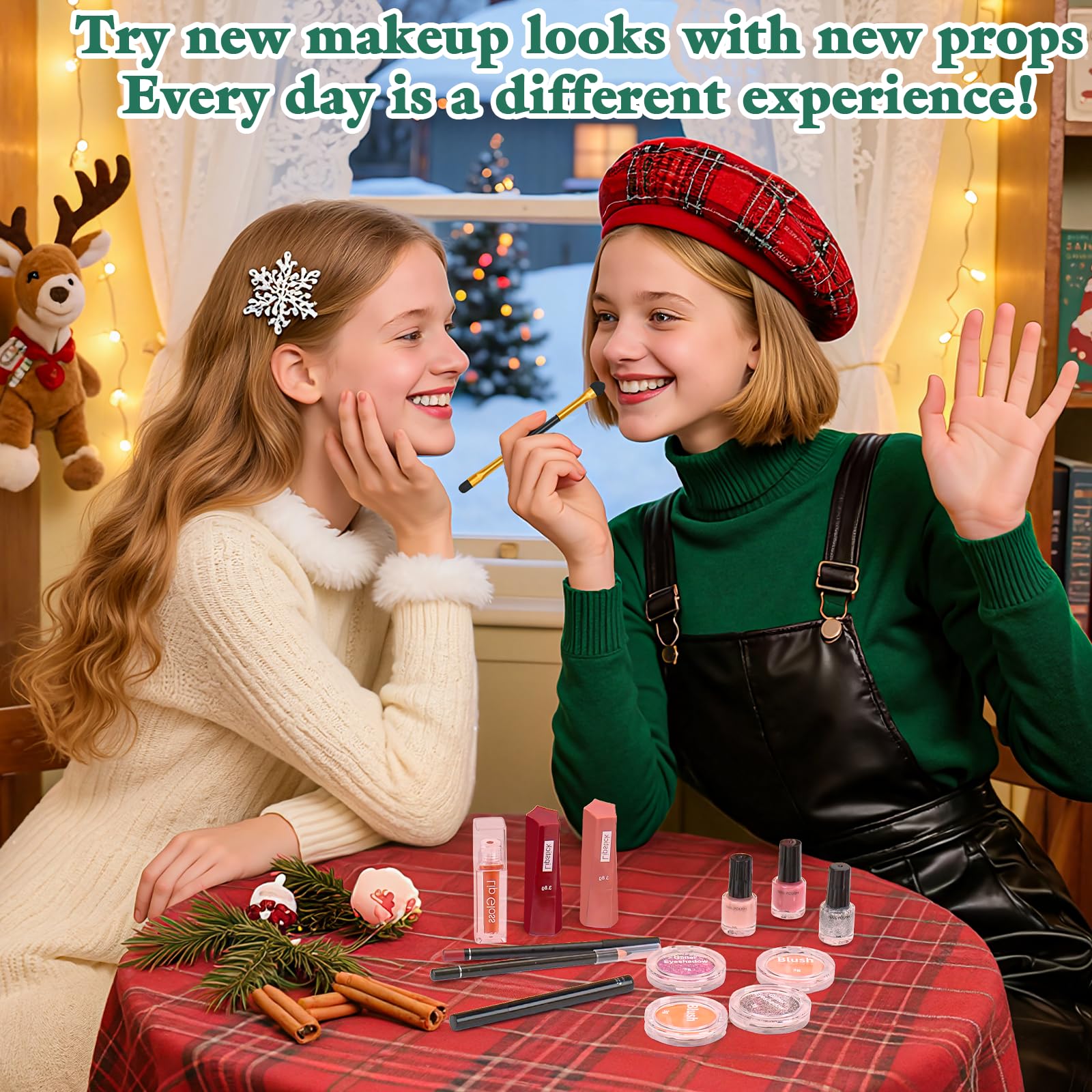 Calendario Adviento Maquillaje, Calendario de Adviento 2025 de 24 Días para Navidad con Labiales, Paletas de Sombras, Regalo de Cuenta Regresiva para Mujeres Niñas