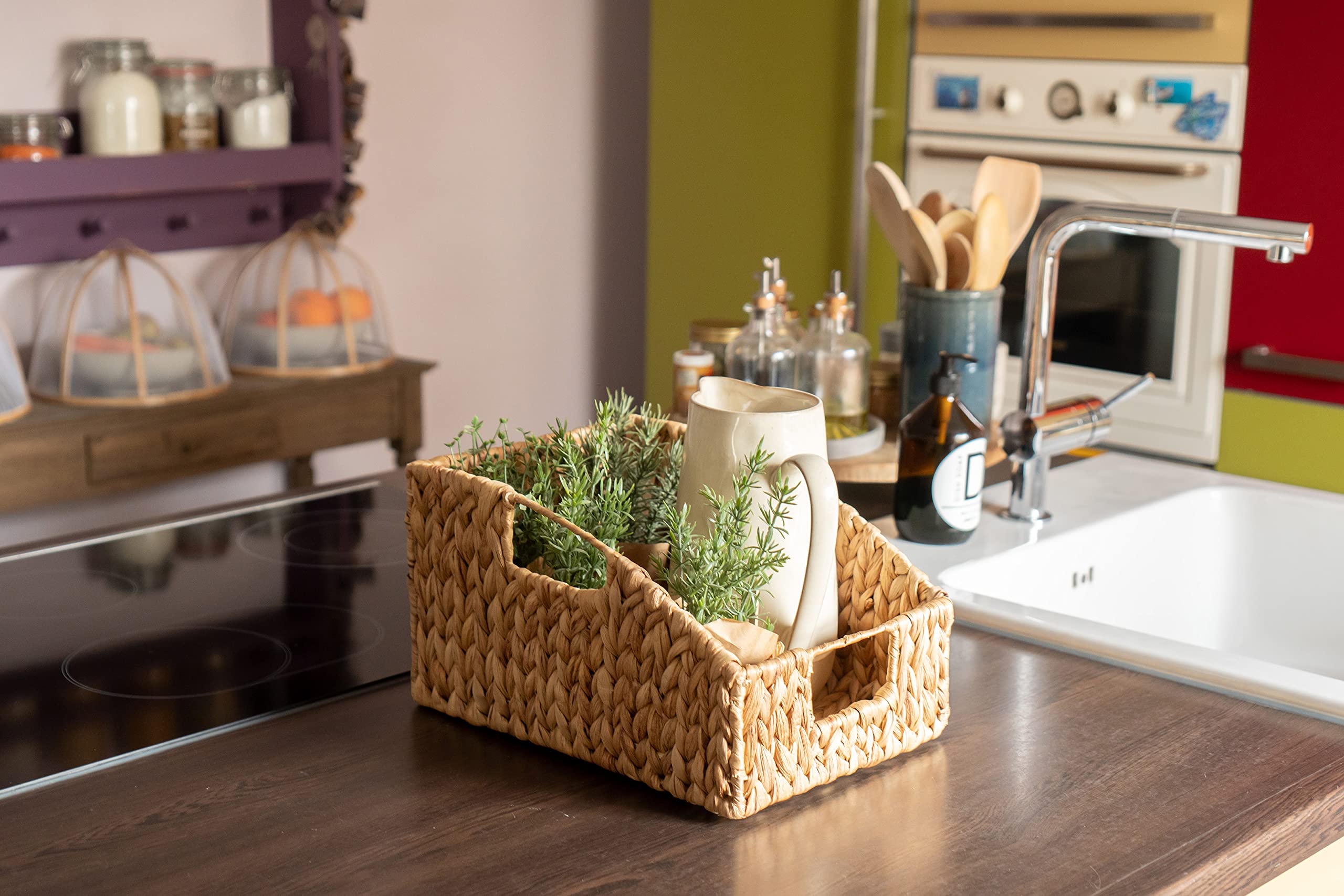 Decorasian Vassoio di carta intrecciato in giacinto d'acqua – Porta lettere per organizzare e organizzare in ufficio o in cucina – con manici – 3 pezzi