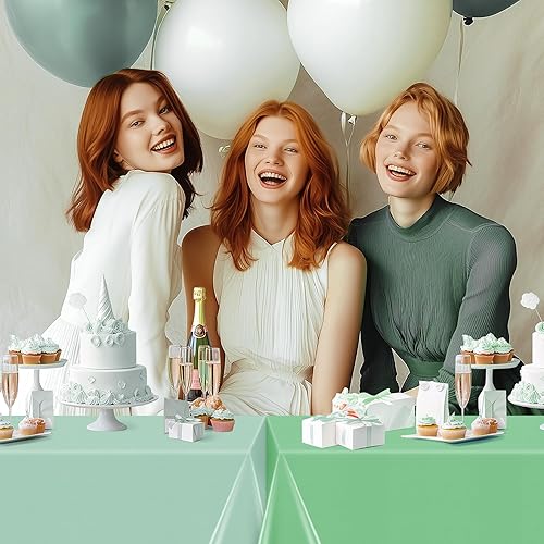 Miniatura 9 de Mantel rectangular de la serie verde, 6 piezas, 54 x 72 pulgadas, color sólido, impermeable y a prueba de derrames, mantel de plástico desechable