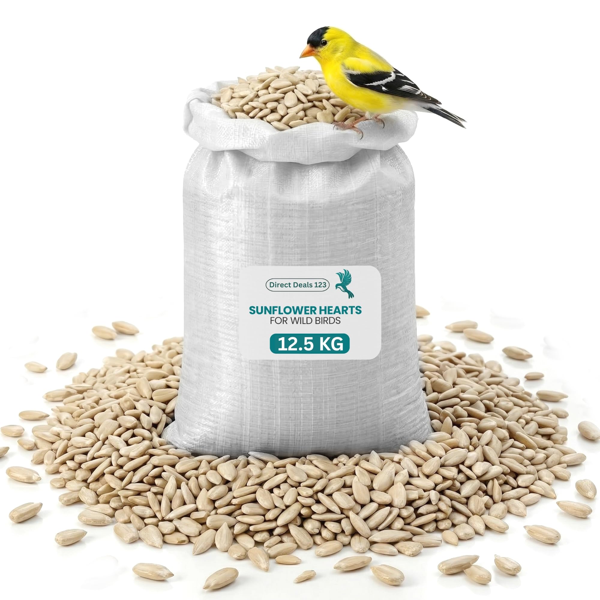 (12.5 KG) Sunflower Hearts for Wild Birds Food - 100% Natural, High Energy Sunflower Seeds No Husk No Waste for Parrots, Robin, Dove, Sparrows & Garden Birds, All Season Feed Rich in Fats and Fibre