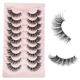 Cat Eye Mink Lashes Fluffy Eye Lashes Natural Look, Yasnai Wispy False Eyelashes Volume Thick Lashes Fake Lashes Natural Eyelashes 9 Pairs Pack 3D Faux Mink Eyelash